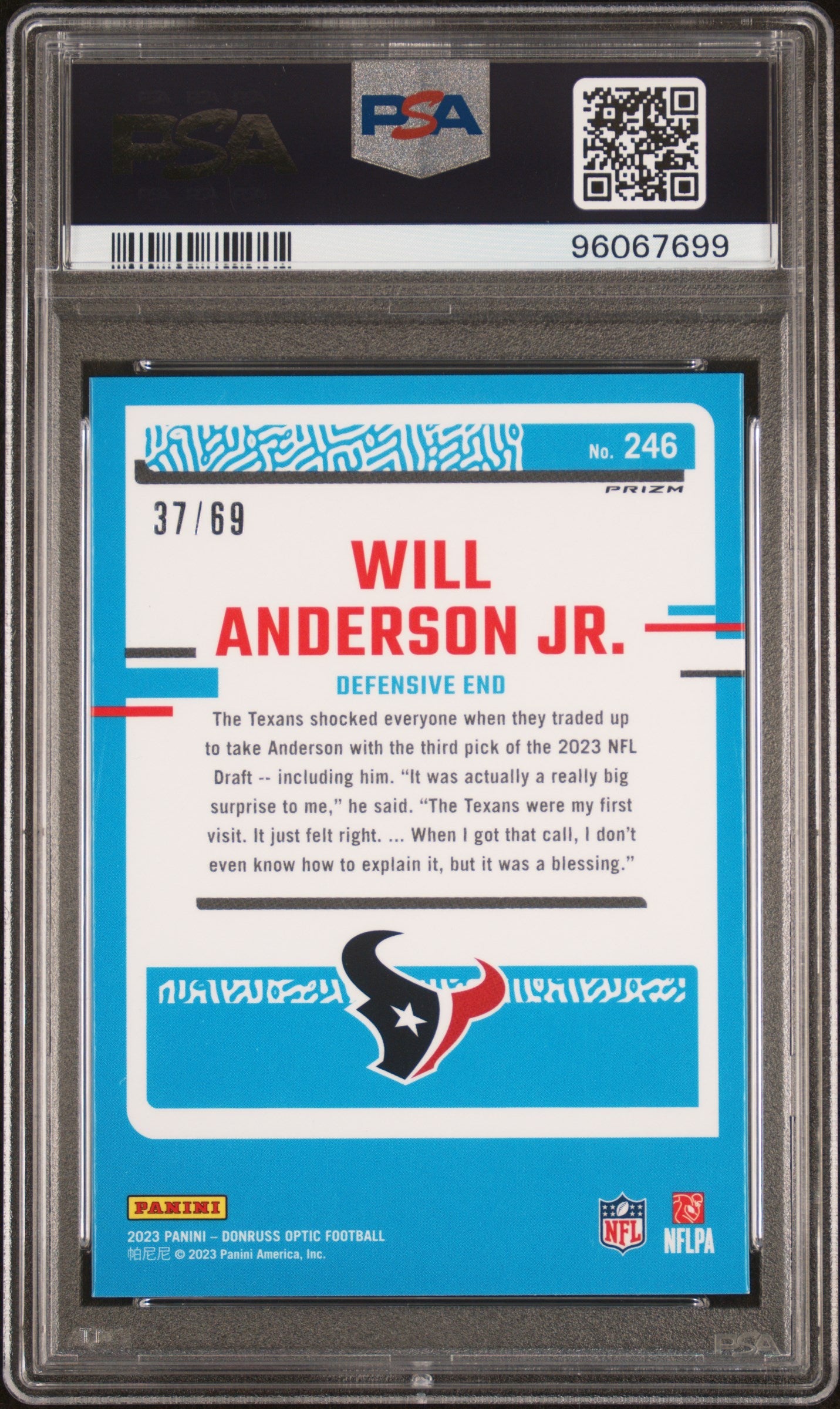 2023 Donruss Optic Will Anderson JR. Electricity Rookie 246 PSA 9 Houston Texans - Graded Sports Cards