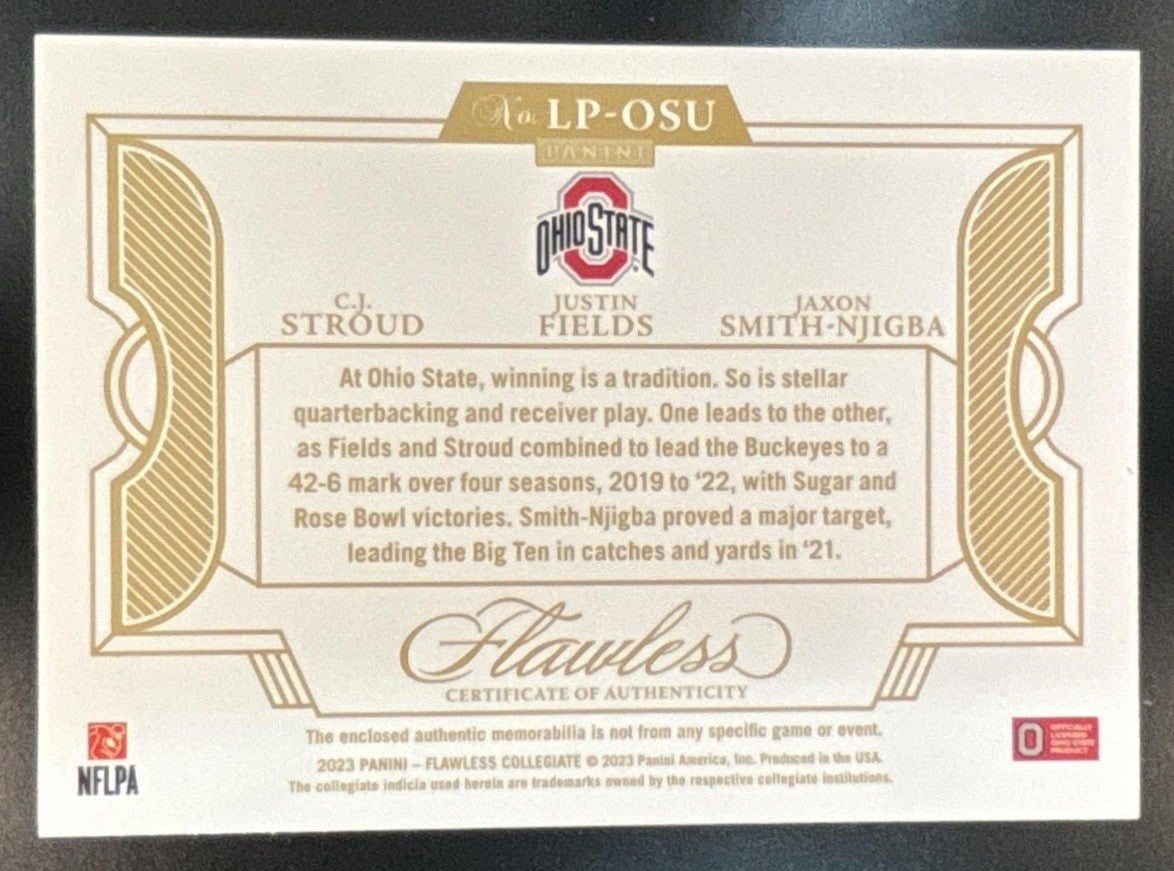 2023 Flawless Collegiate C.J. Stroud Justin Fields Jaxon Smith-Njigba Patch /25 - Sports Cards