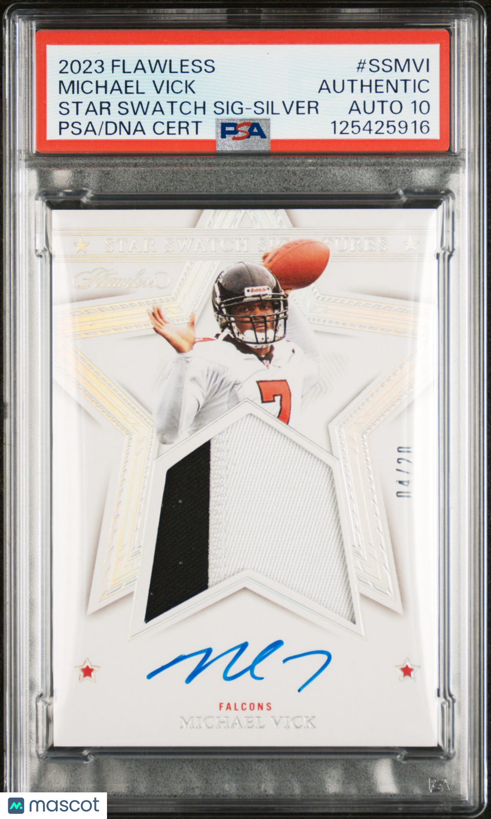 2023 Flawless Star Swatch Signatures Michael Vick Silver /20 PSA A AUTO 10 - Graded Sports Cards