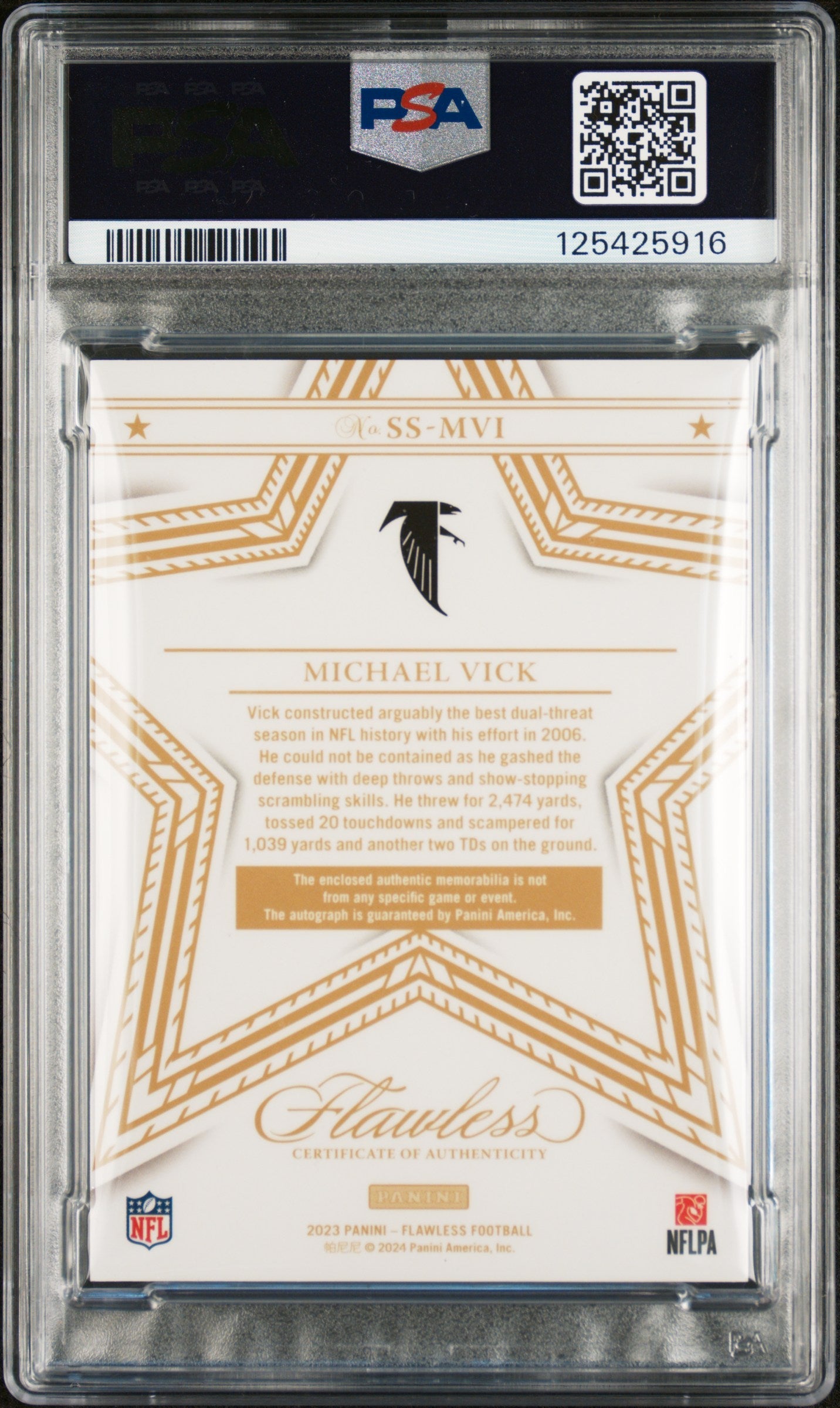 2023 Flawless Star Swatch Signatures Michael Vick Silver /20 PSA A AUTO 10 - Graded Sports Cards
