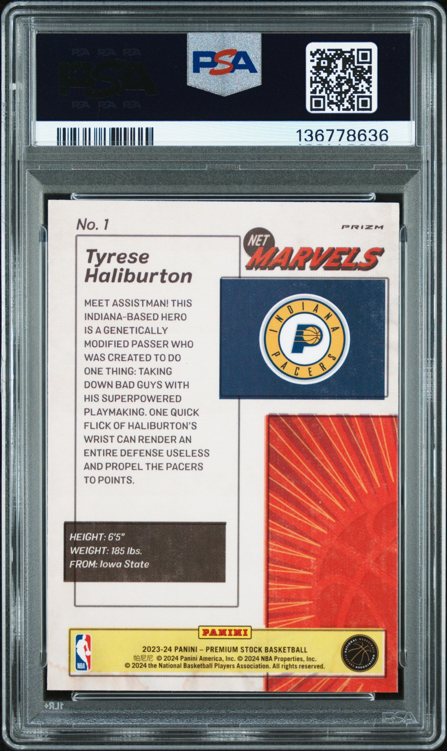 2023 Hoops Premium Stock Retro Net Marvels Tyrese Haliburton #1 PSA 9 Pacers - Graded Sports Cards
