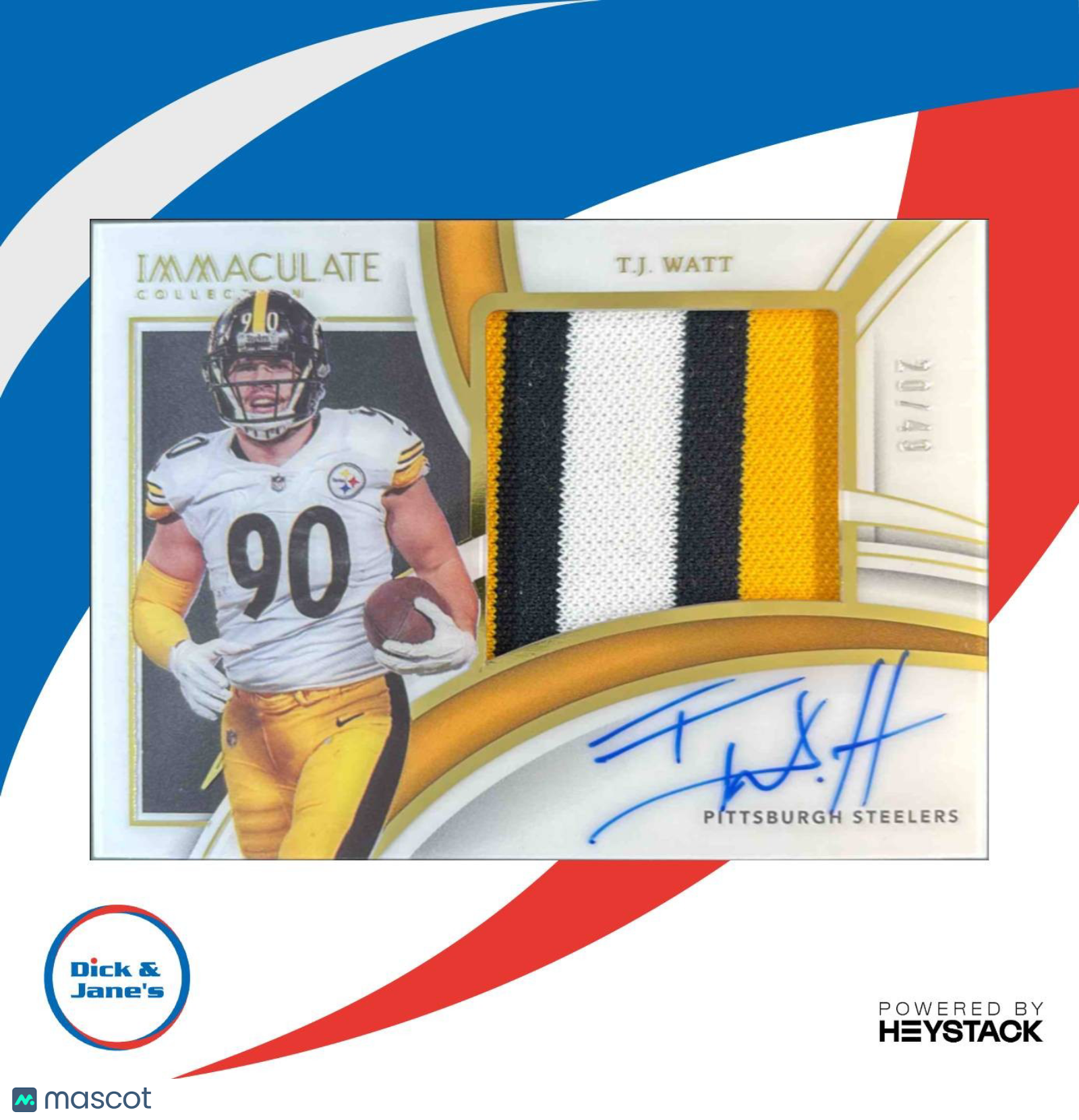 2023 Immaculate Collection T.J. Watt 2022 Premium Patch Auto 20/49 Steelers - Sports Cards