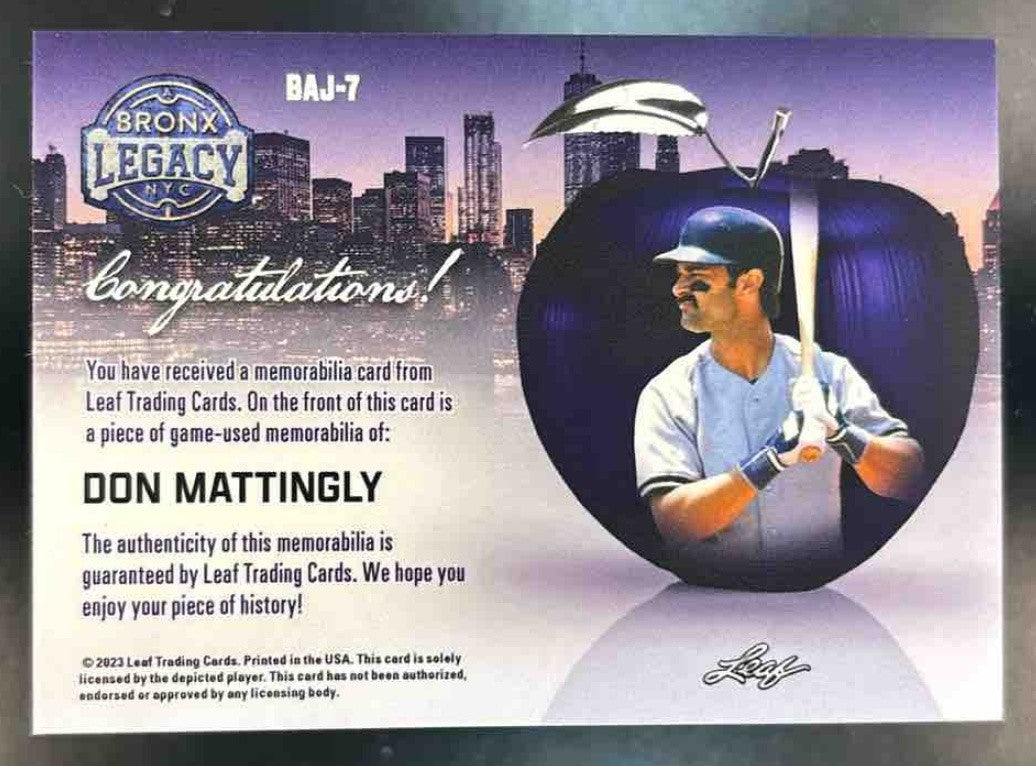 2023 Leaf Bronx Legacy Big Apple Jacks ’ 35 Homeruns 1985’’ Don Matting Patch /25 - Sports Cards