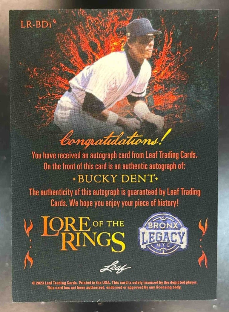 2023 Leaf Bronx Legacy Bucky Dent ’Lore of The Rings Auto /27’’ - Sports Cards