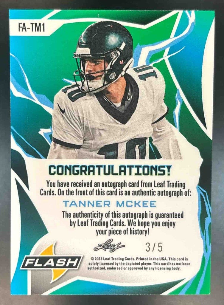 2023 Leaf Eclectic Tanner McKee Flash Auto /5 #FA-TM1 RC Philadelphia Eagles - Sports Cards