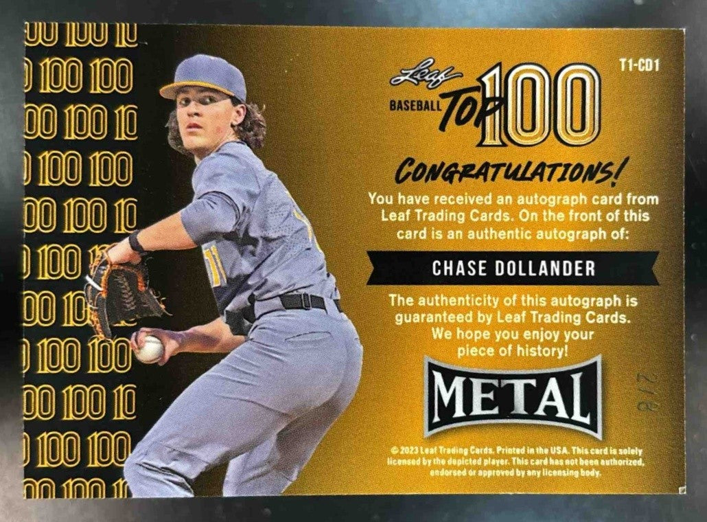 2023 Leaf Metal Chase Dollander Top 100 Auto /8 #T1-CD1 - Sports Cards