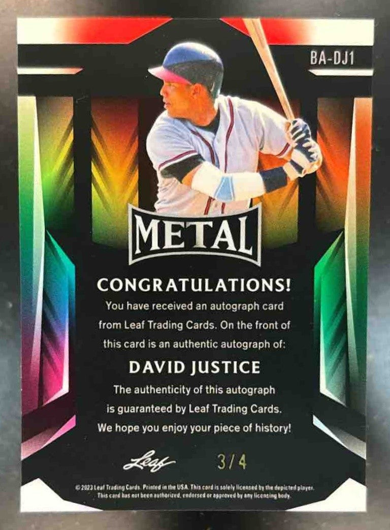 2023 Leaf Metal David Justice Auto /4 #BA-DJ1 - Sports Cards