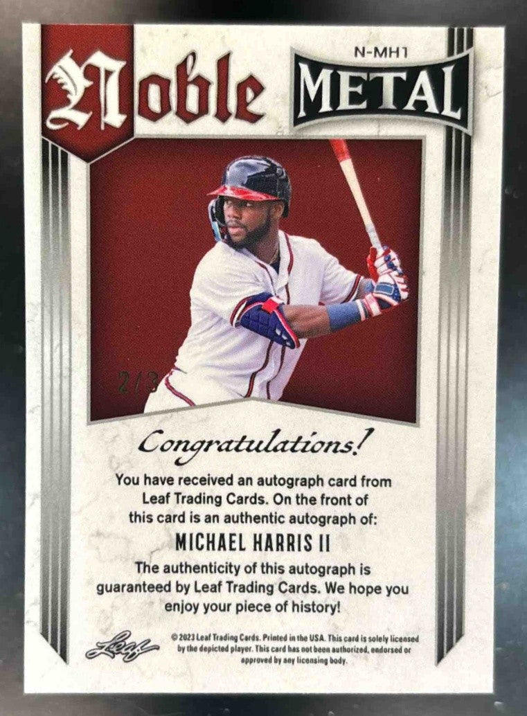 2023 Leaf Metal Michael Harris II ’Noble’ Auto /3 #N-MH1 RC - Sports Cards