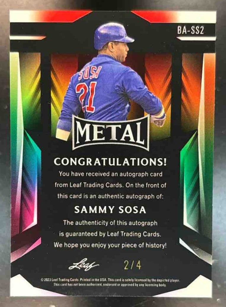 2023 Leaf Metal Sammy Sosa Auto /4 #BA-SS2 - Sports Cards