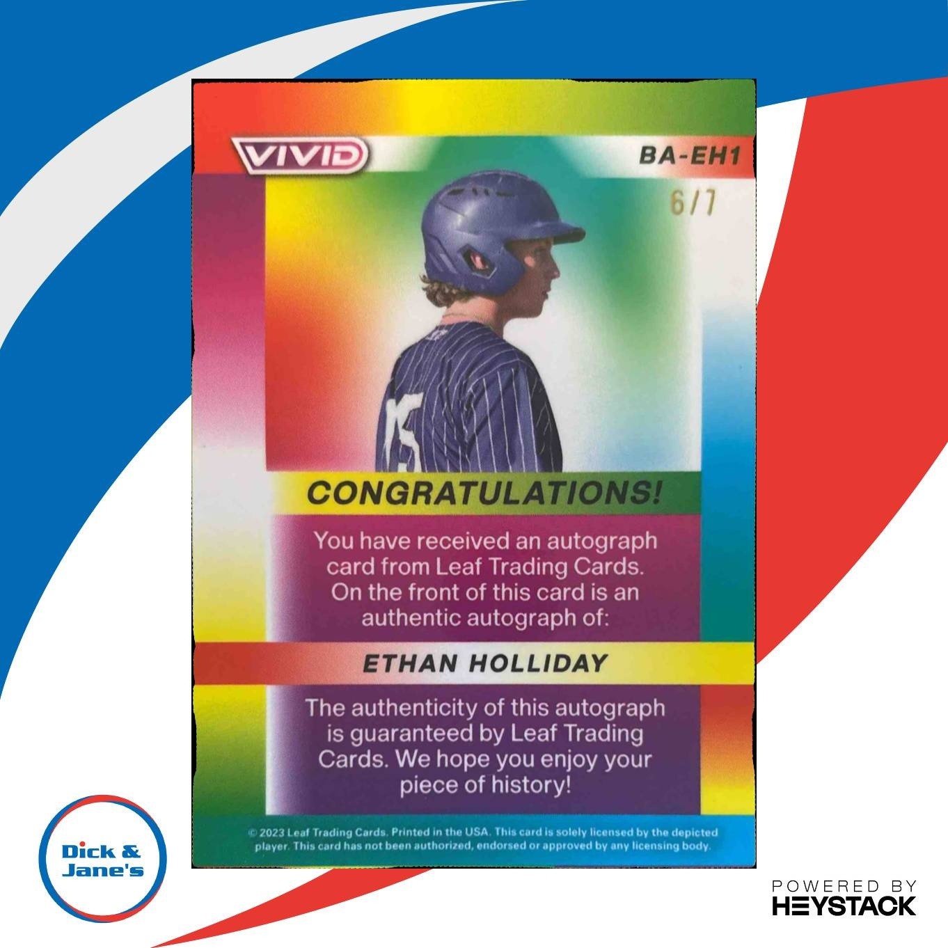 2023 Leaf Vivid Ethan Holliday Auto Prismatic Navy Blue 6/7 #BA-EH1 - Sports Cards