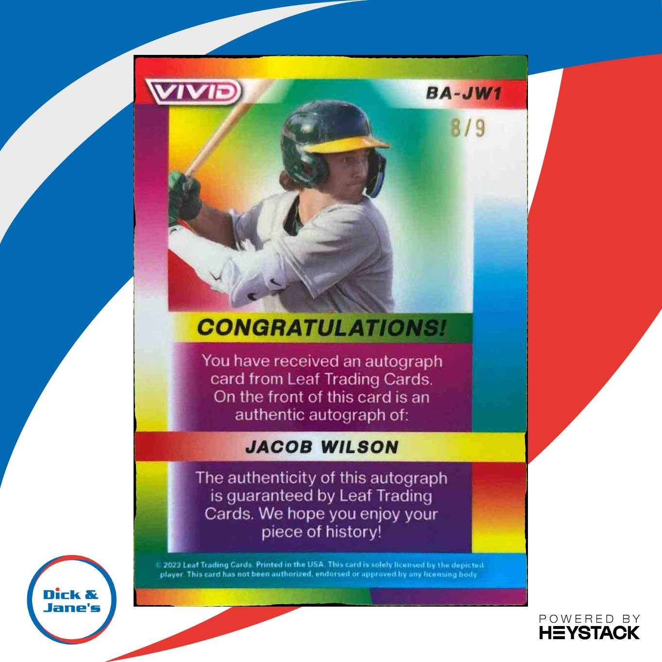 2023 Leaf Vivid Jacob Wilson Auto Mojo Gray 8/9 - Sports Cards