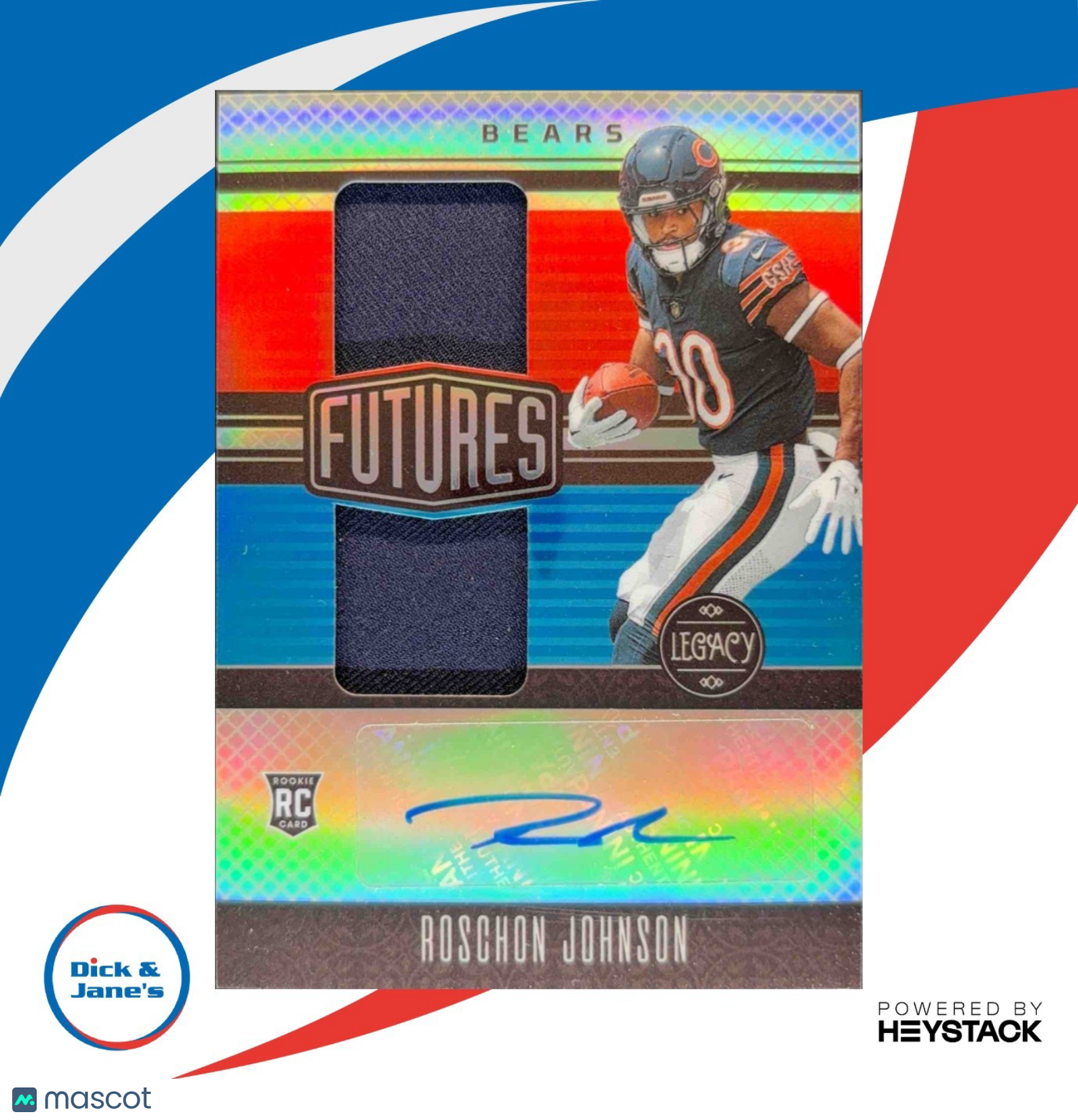 2023 Legacy Roschon Johnson Futures Dual Patch Auto Silver /249 RC Chicago Bears - Sports Cards