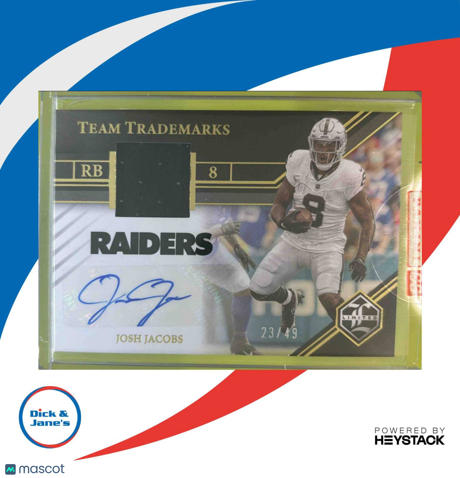 2023 Limited Josh Jacobs Team Trademarks Signature Materials 23/49 #TSM-JJA Auto - Sports Cards