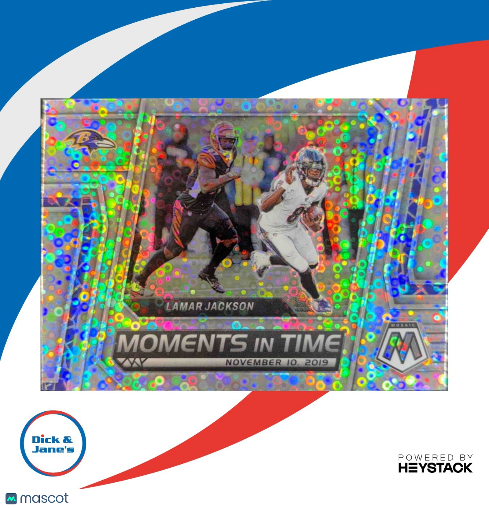 2023 Mosaic Lamar Jackson Moments in Time No Huddle Silver Baltimore Ravens - Sports Cards