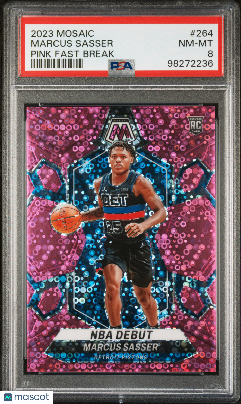 2023 Mosaic Marcus Sasser Pink Fast Break Rookie 8/20 #264 PSA 8 Detroit Pistons - Graded Sports Cards
