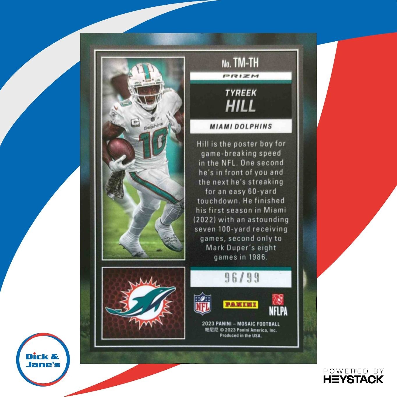 2023 Mosaic Tyreek Hill Touchdown Masters Blue Reactive 96/99 Miami Dolphins - Sports Cards