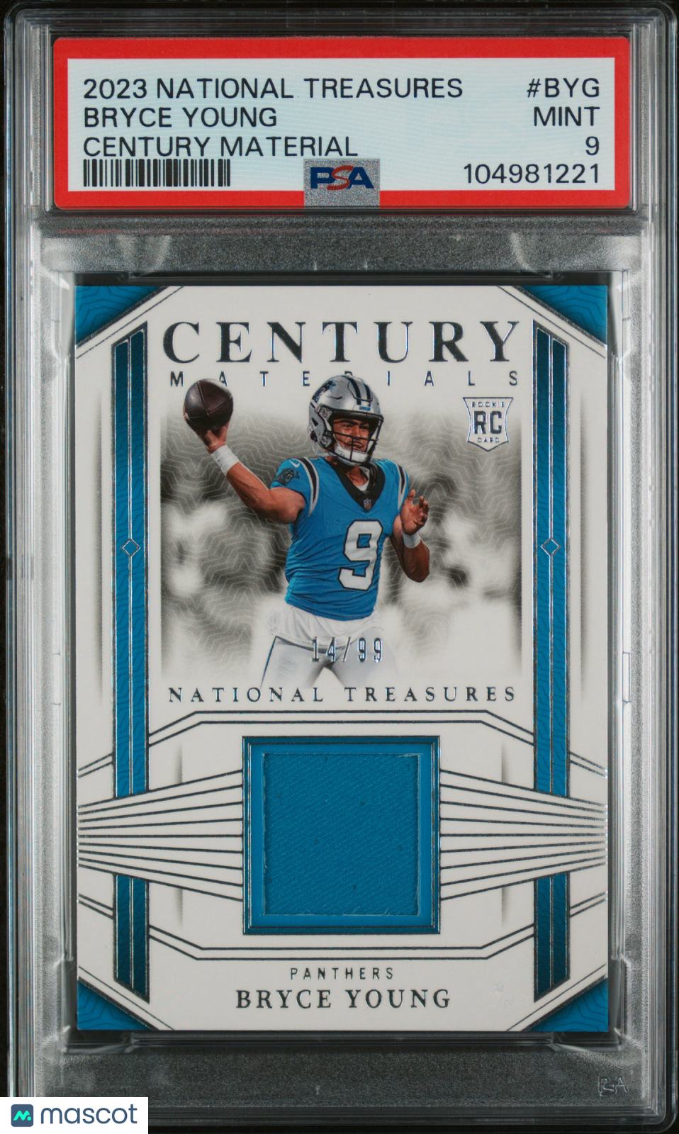 2023 National Treasures Century Materials Bryce Young Rookie 14/99 PSA 9 MINT - Graded Sports Cards