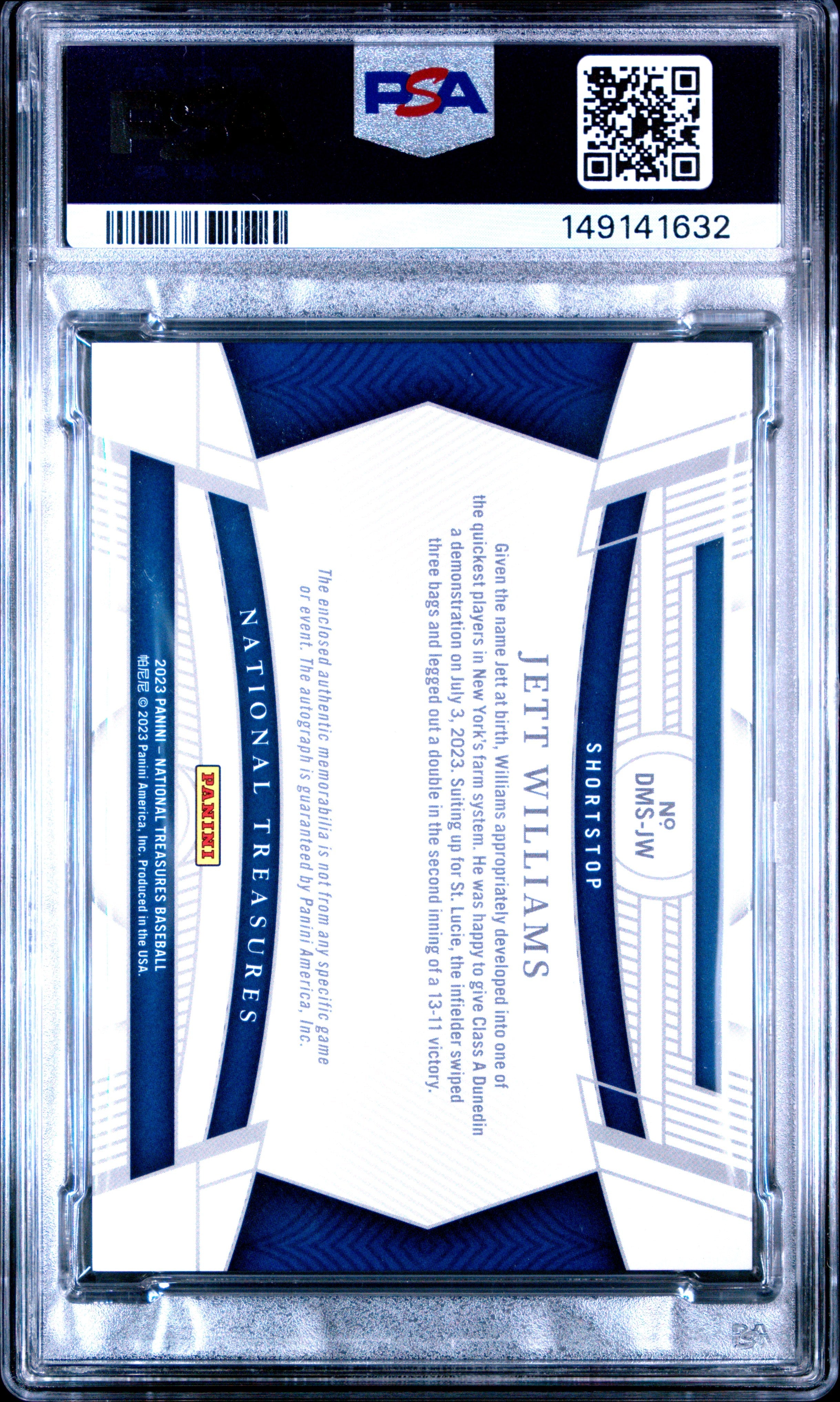 2023 National Treasures Die-Cut Material Auto Jett Williams #JW PSA 8 /99 - Graded Sports Cards