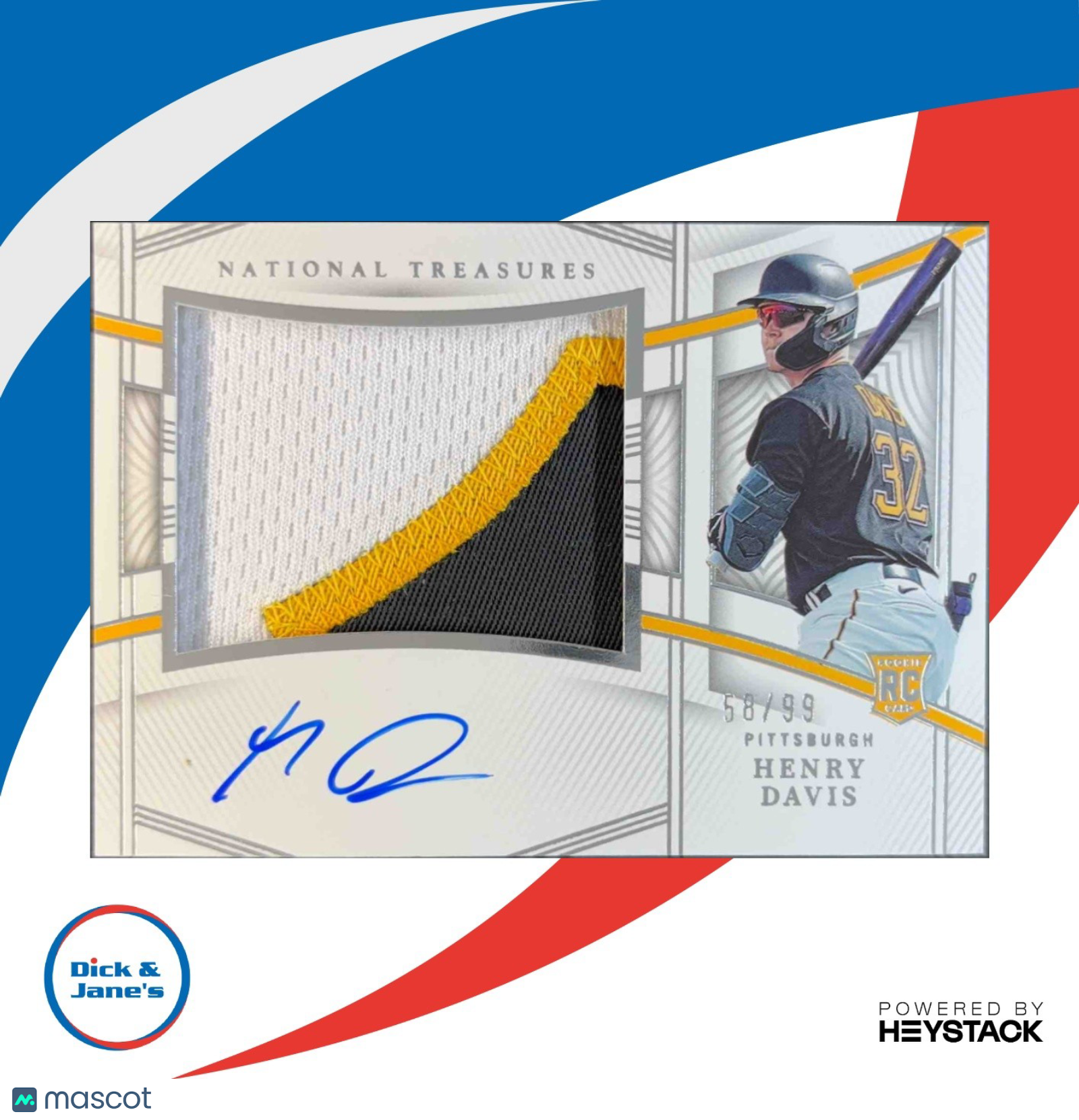 2023 National Treasures Henry Davis Rookie Material Signatures 58/99 Pirates - Sports Cards