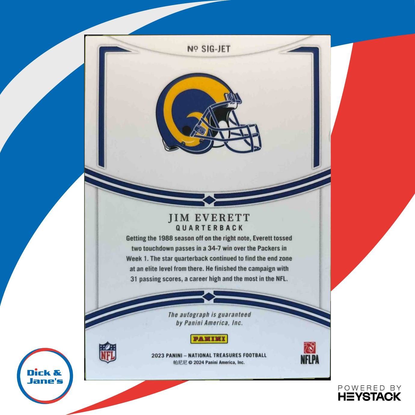 2023 National Treasures Jim Everett Signatures 63/99 Auto Los Angeles Rams Sports Cards