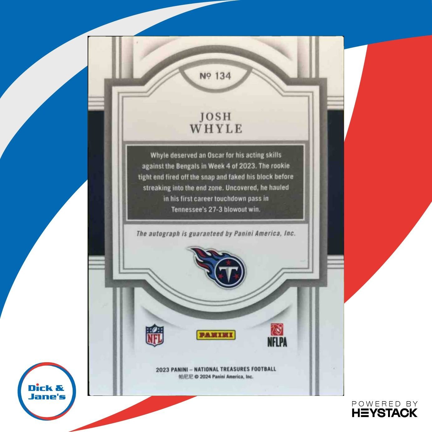 2023 National Treasures Josh Whyle /25 #134 Auto RC Tennessee Titans - Sports Cards