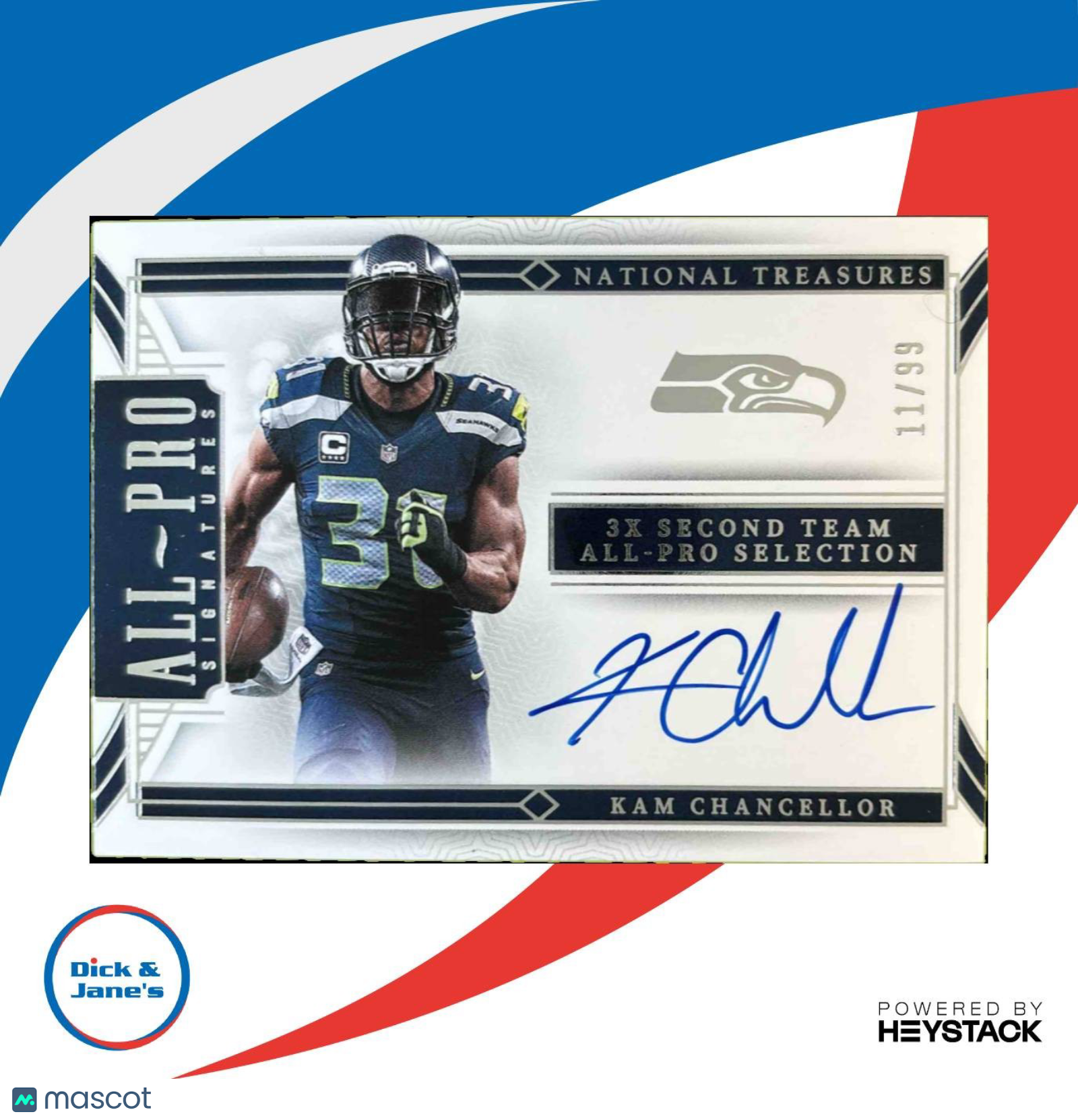 2023 National Treasures Kam Chancellor All Pro Signatures 11/99 #APS KCH Auto Sports Cards