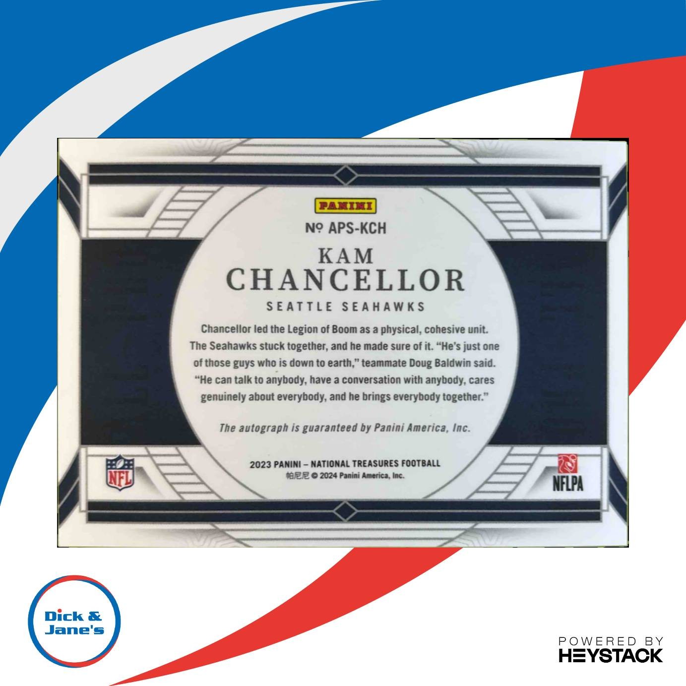 2023 National Treasures Kam Chancellor All Pro Signatures 11/99 #APS KCH Auto Sports Cards
