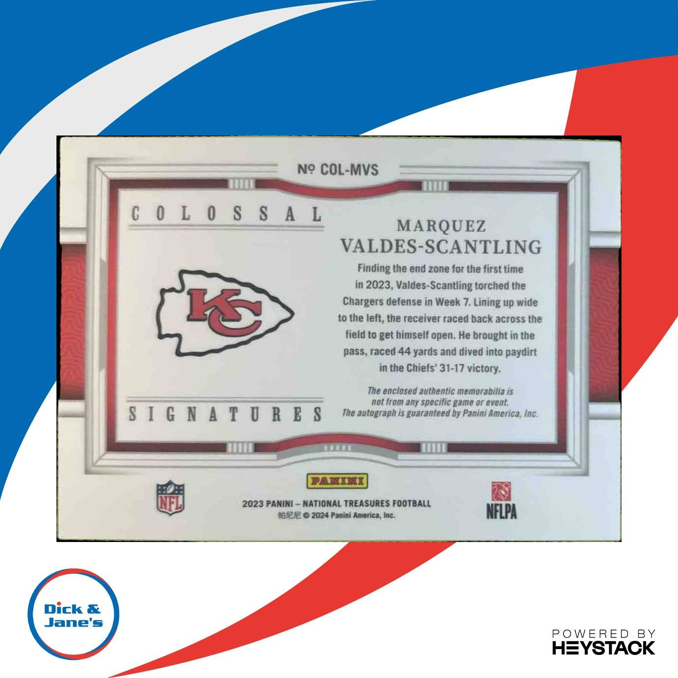 2023 National Treasures Marquez Scantling Colossal Signatures Patch /49 Chiefs - Sports Cards
