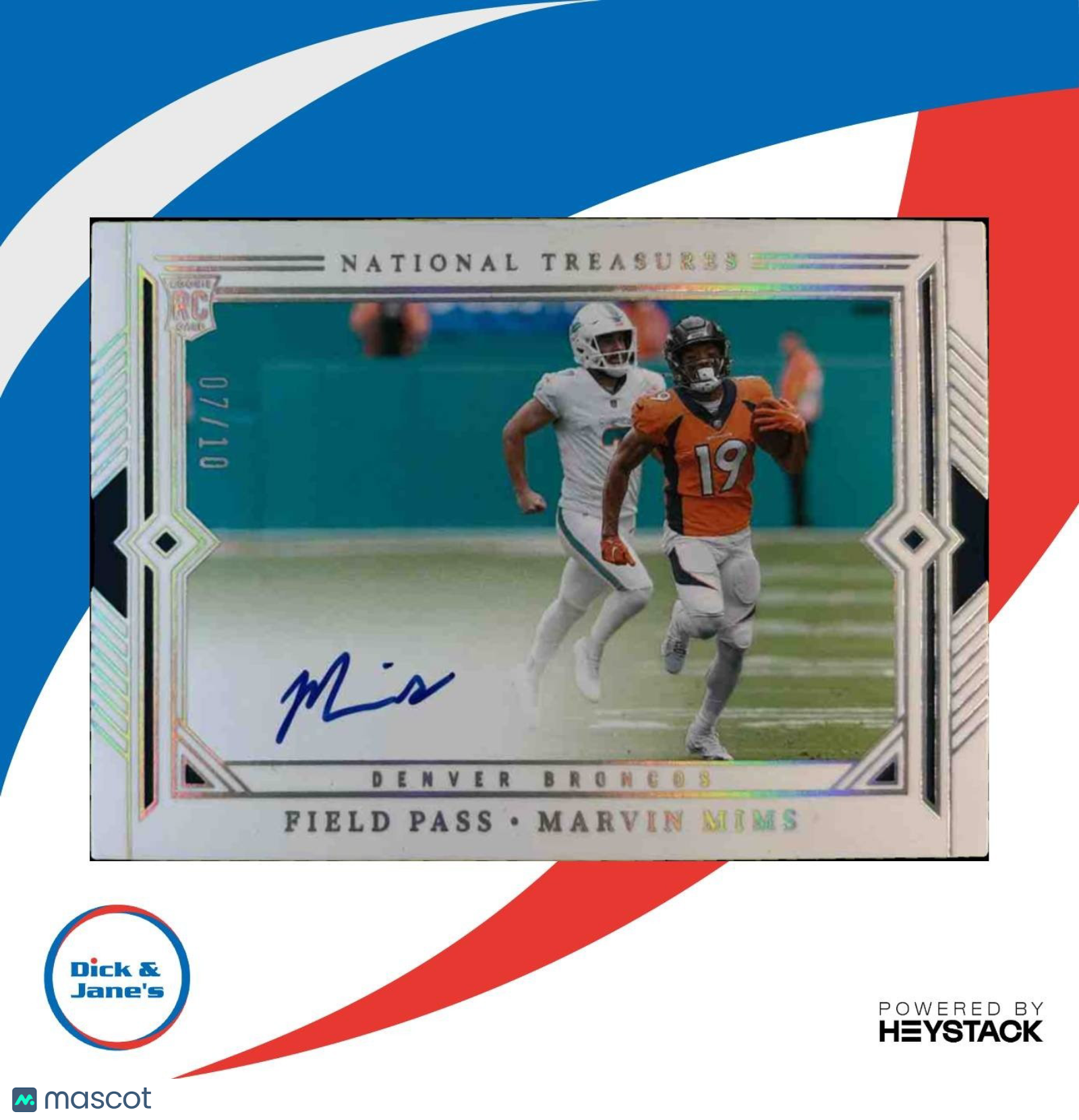 2023 National Treasures Marvin Mims Field Pass Auto Silver /10 Denver Broncos - Sports Cards