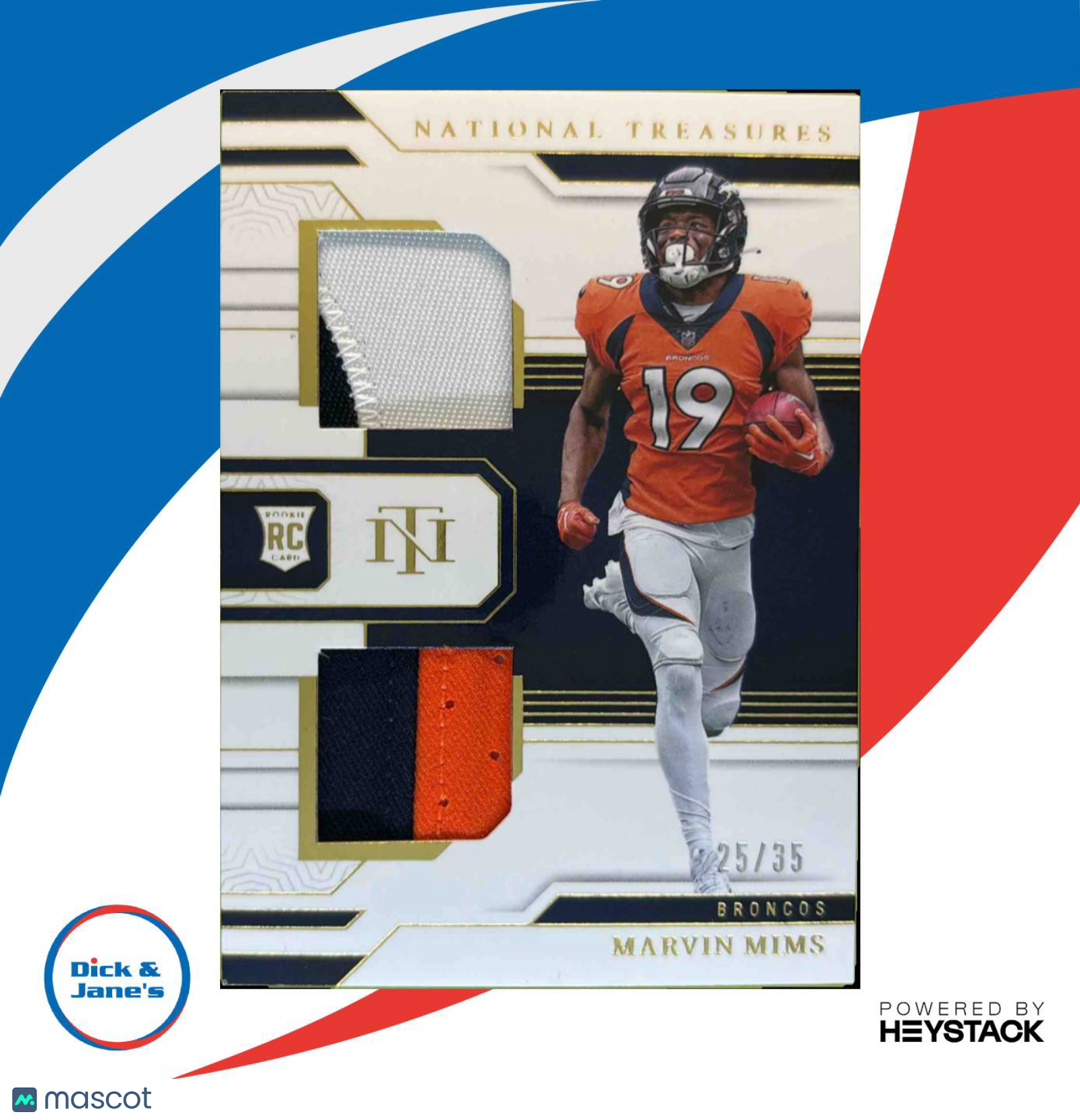 2023 National Treasures Marvin Mims Rookie Dual Materials Gold/35 Denver Broncos Sports Cards