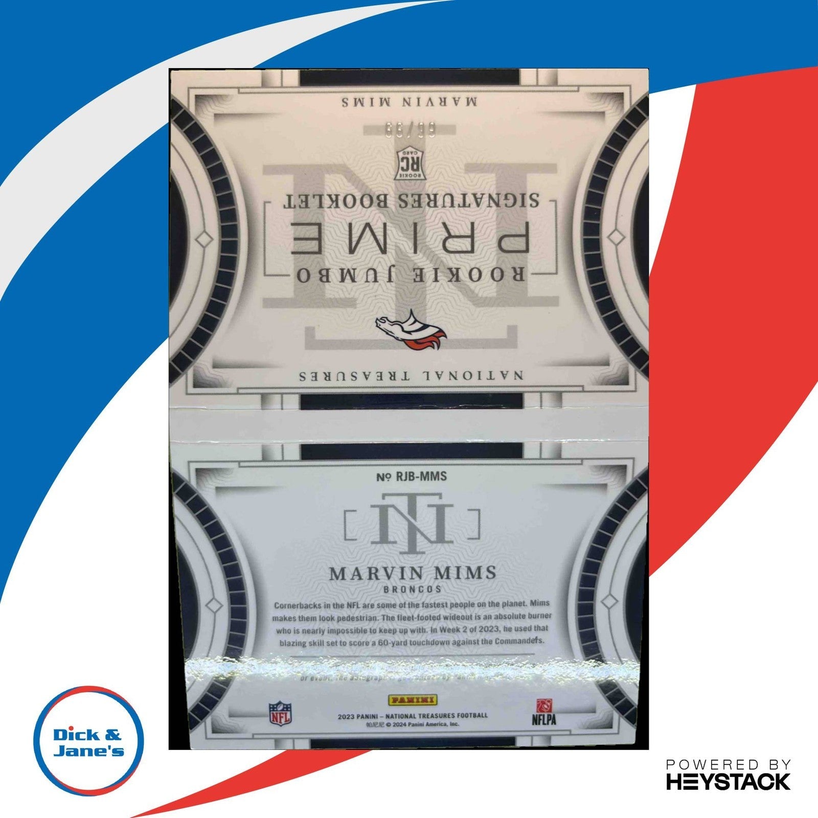 2023 National Treasures Marvin Mims Rookie Jumbo Prime Signatures Booklet 66/99 - Sports Cards