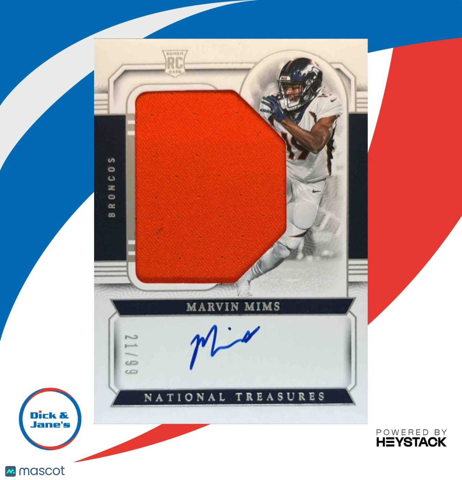 2023 National Treasures Marvin Mims Rookie Material Signatures /99 #21 Broncos - Sports Cards