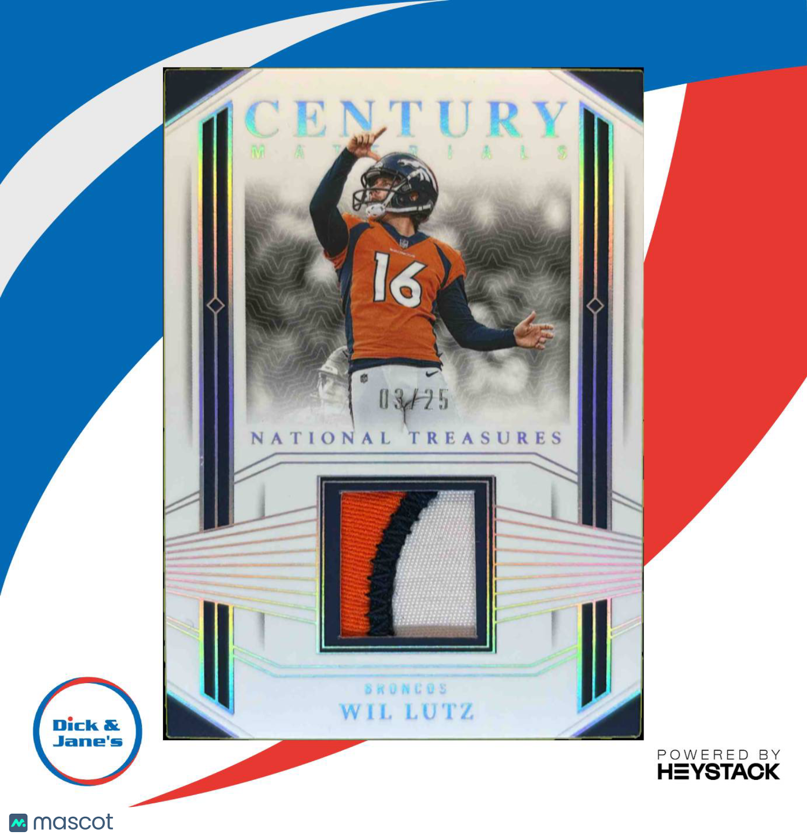 2023 National Treasures Wil Lutz Century Materials Holo Silver/25 Denver Broncos Sports Cards