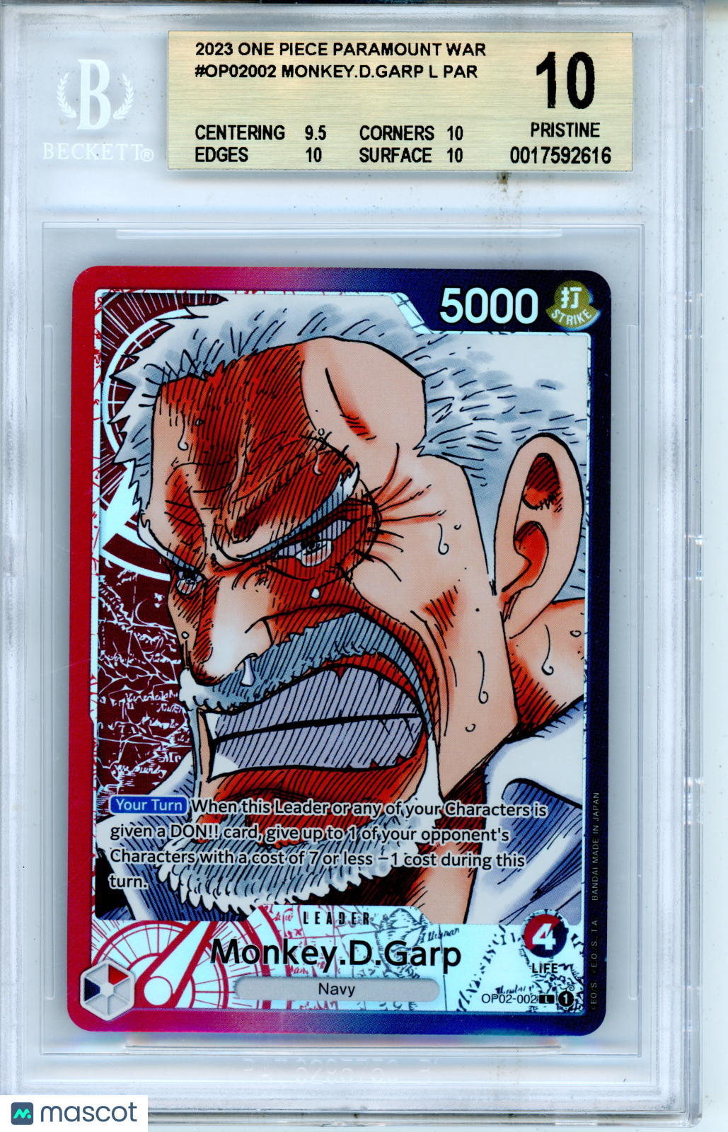 2023 One Piece Paramount War Monkey.D.Garp Alt Art BGS 10 PRISTINE - Graded Sports Cards