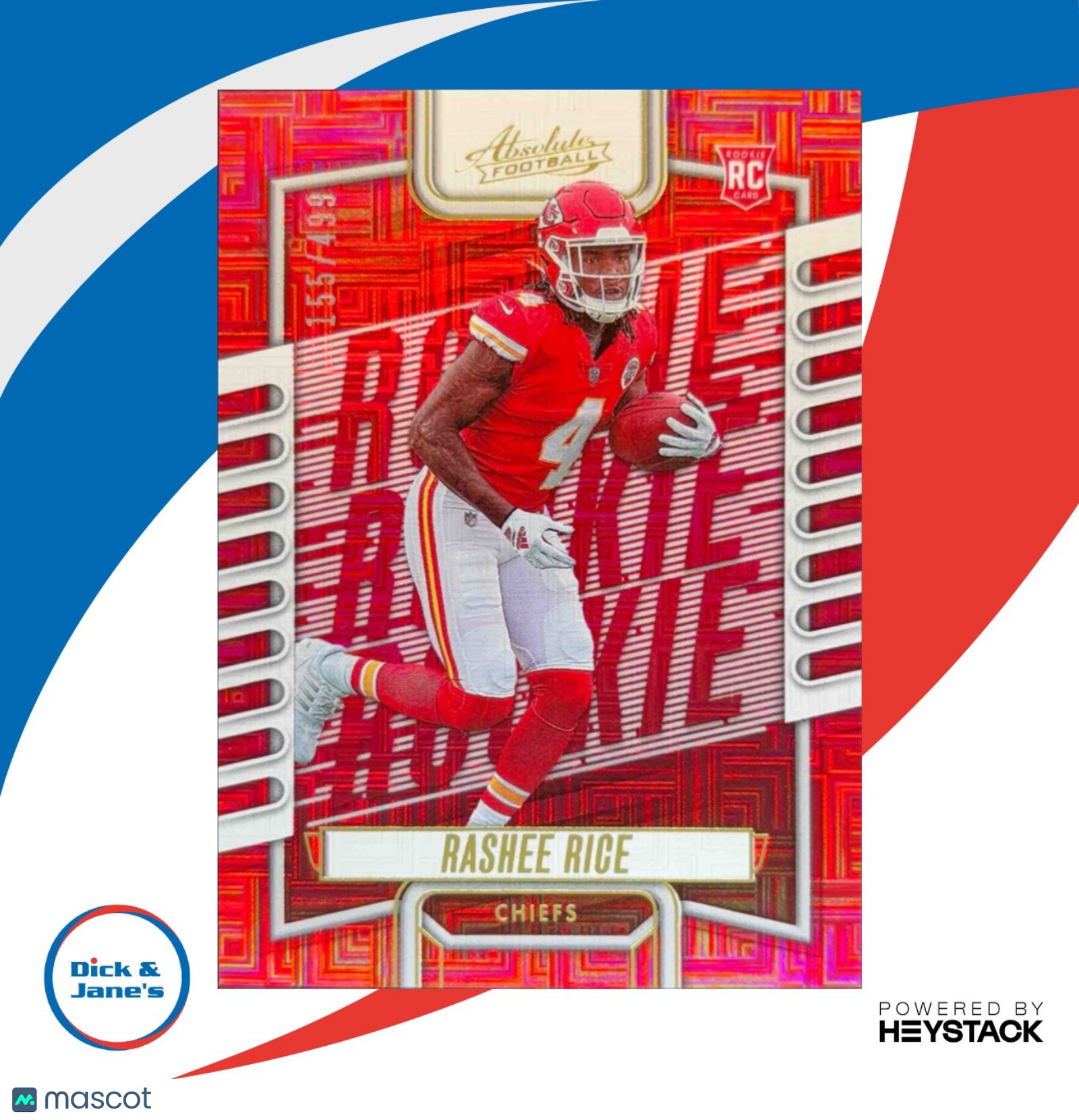2023 Panini Absolute Rashee Rice Red Squares 155/499 #120 RC Kansas City Chiefs - Sports Cards