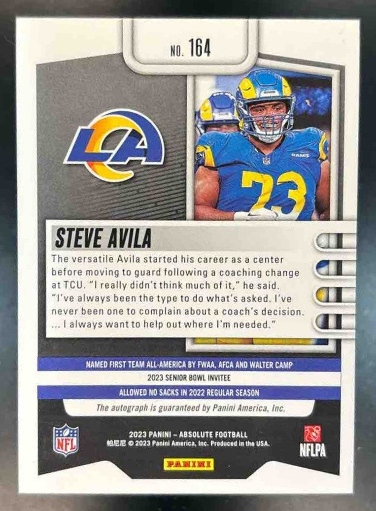 2023 Panini Absolute Steve Avila Signature Blue /50 Auto RC Los Angeles Rams - Sports Cards