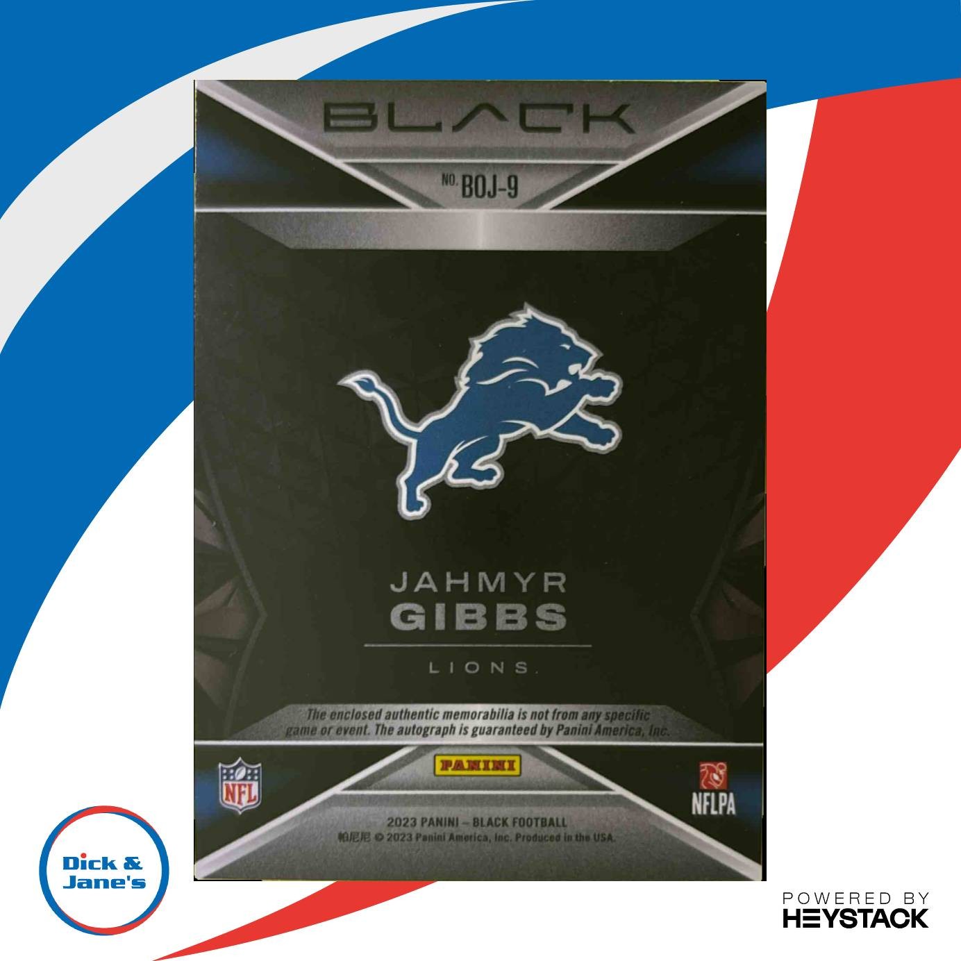 2023 Panini Black Jahmyr Gibbs Blacked Out Jersey Auto 49/50 RC Detroit Lions Sports Cards