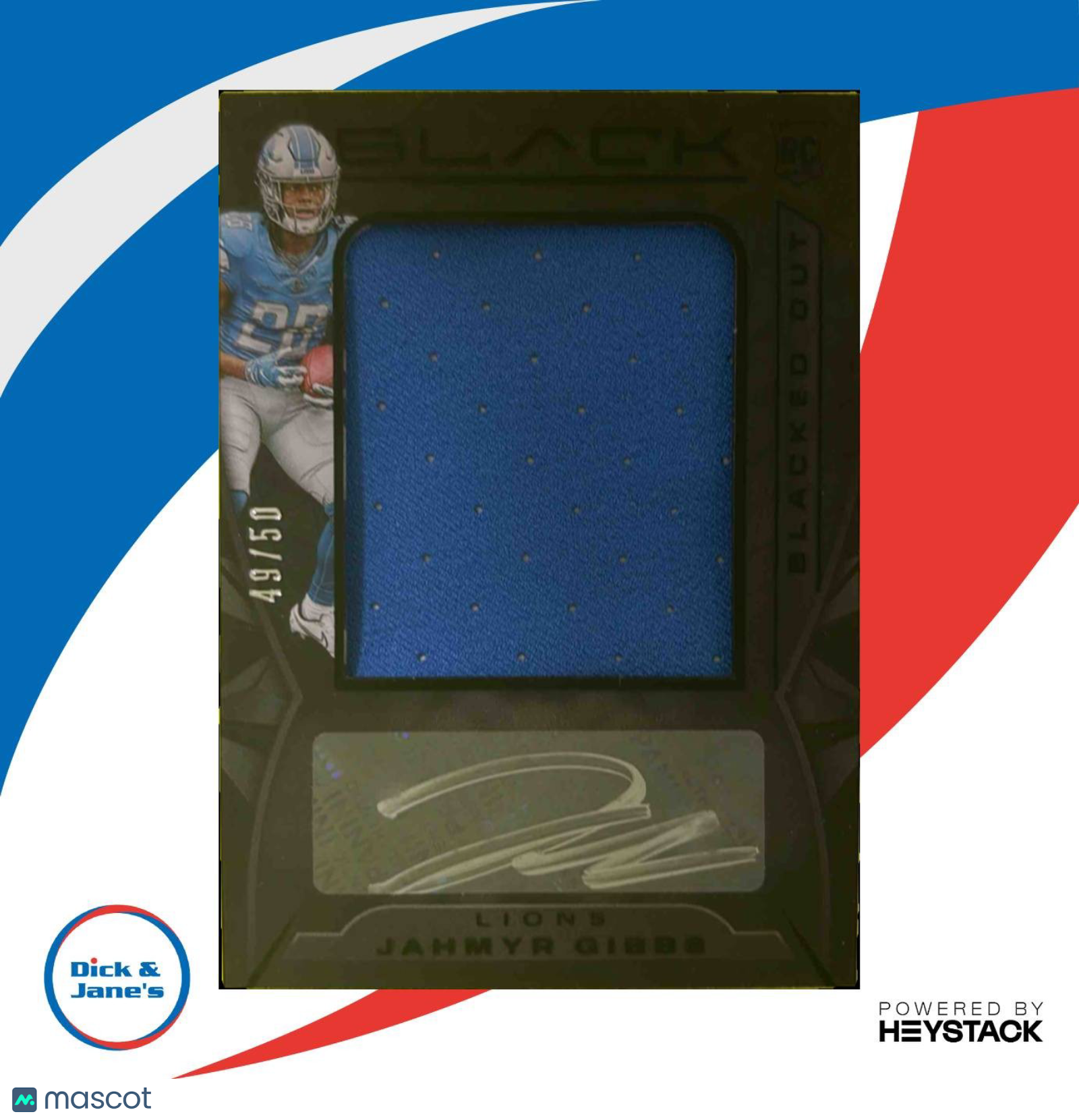 2023 Panini Black Jahmyr Gibbs Blacked Out Jersey Auto 49/50 RC Detroit Lions Sports Cards