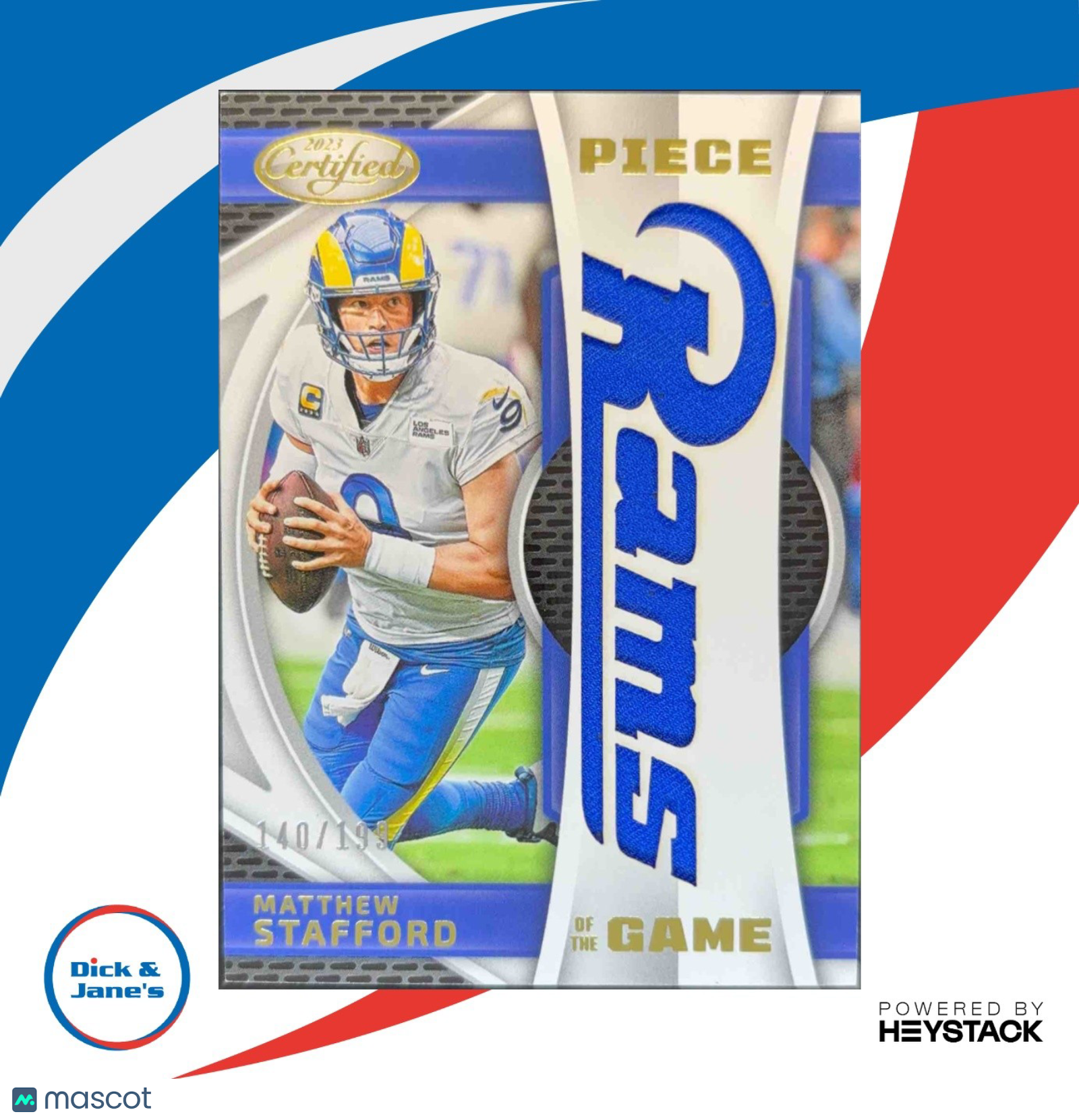 2023 Panini Certified Matthew Stafford Piece of the Game 140/199 Mem LA Rams - Sports Cards