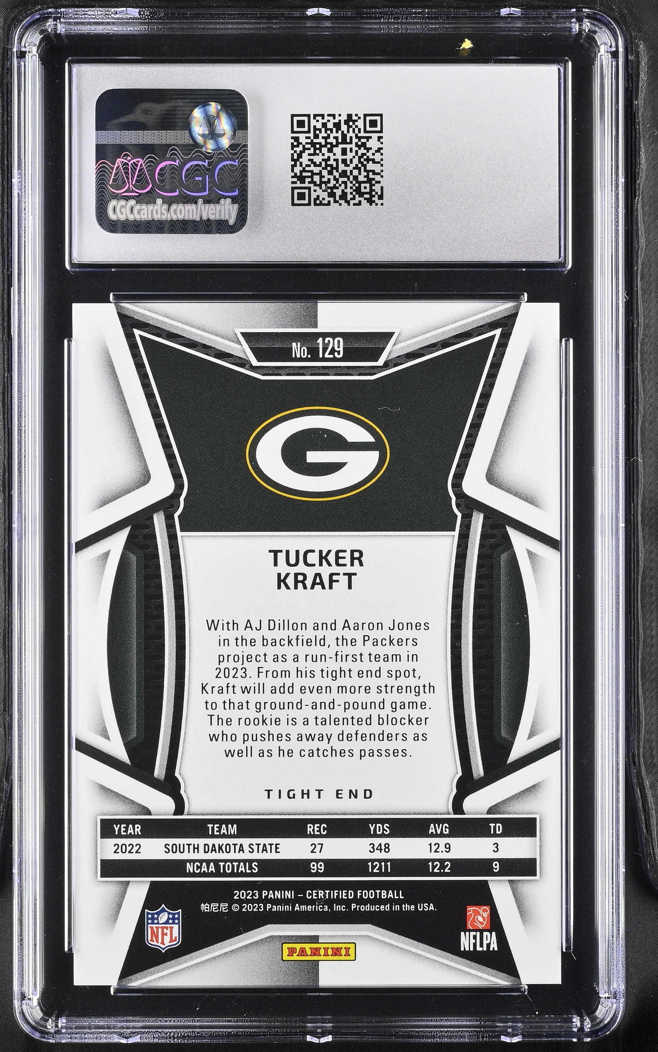 2023 Panini Certified Tucker Kraft Rookie /399 #129 CGC 8 Green Bay Packers - Graded Sports Cards