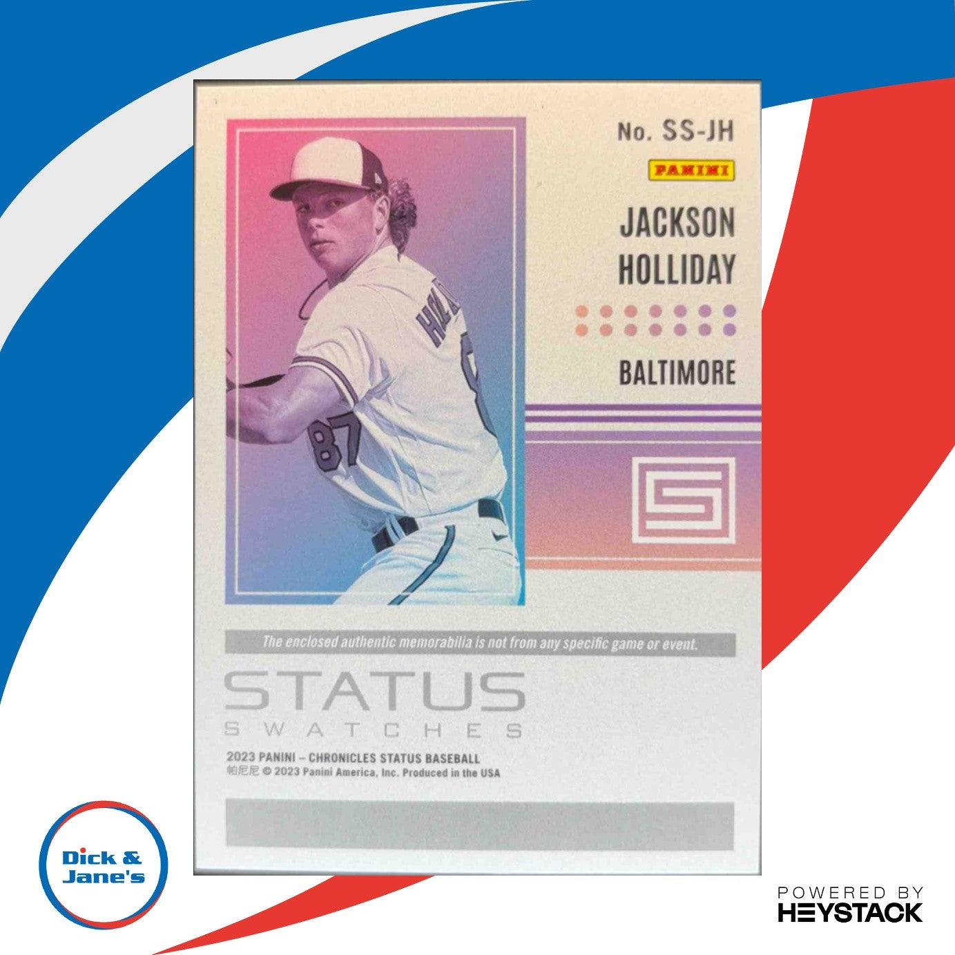 2023 Panini Chronicles Jackson Holliday Status Swatches MEM Baltimore Orioles - Sports Cards
