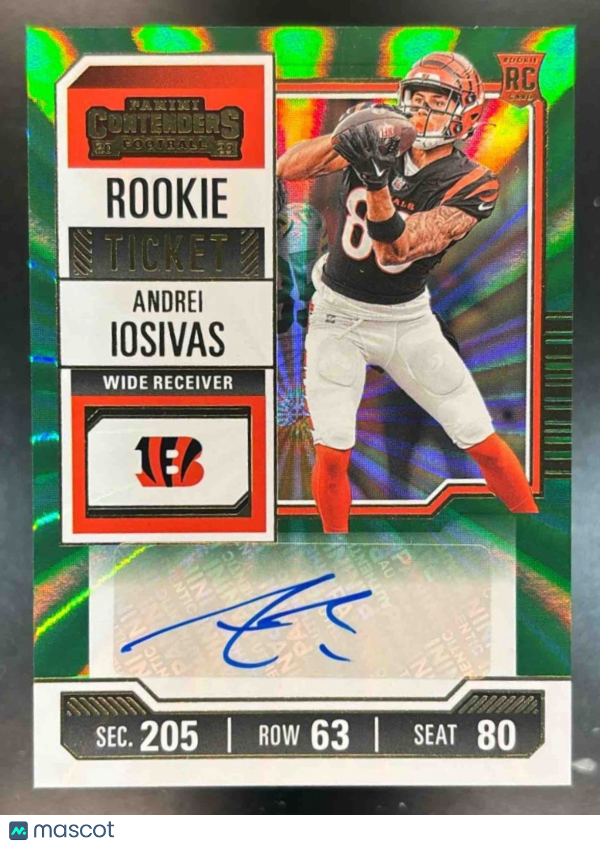 2023 Panini Contenders Andrei Iosivas Auto Green Lazer Sunburst #217 Bengals - Sports Cards