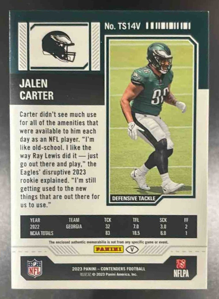 2023 Panini Contenders Jalen Carter Rookie Ticket Swatches Variations RC Eagles - Sports Cards