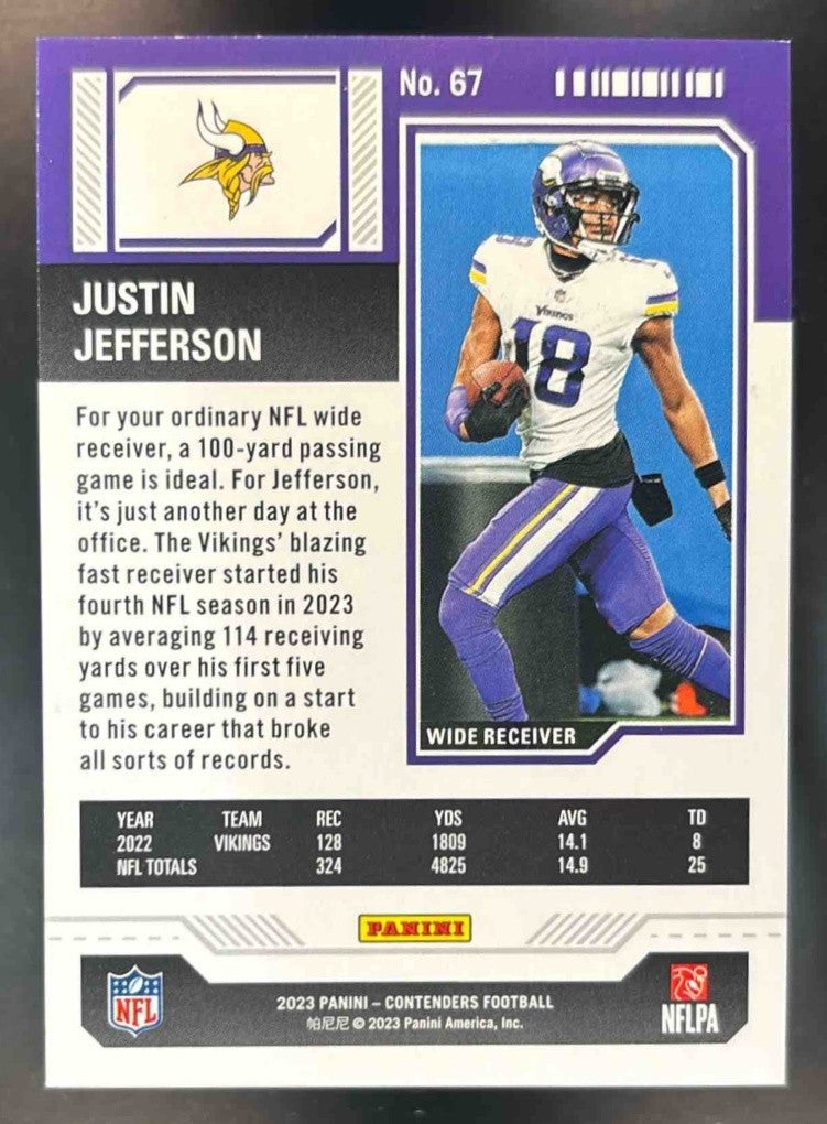 2023 Panini Contenders Justin Jefferson /99 #67 Minnesota Vikings - Sports Cards