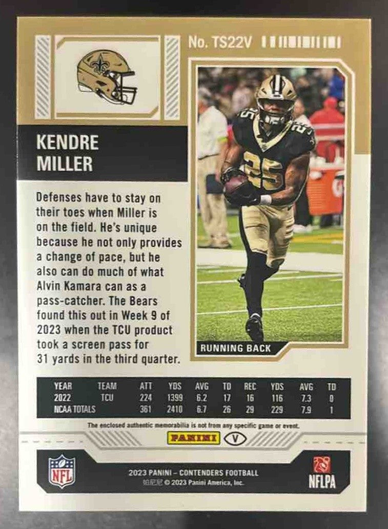 2023 Panini Contenders Kendre Miller Rookie Ticket Swatches Variations RC Saints - Sports Cards