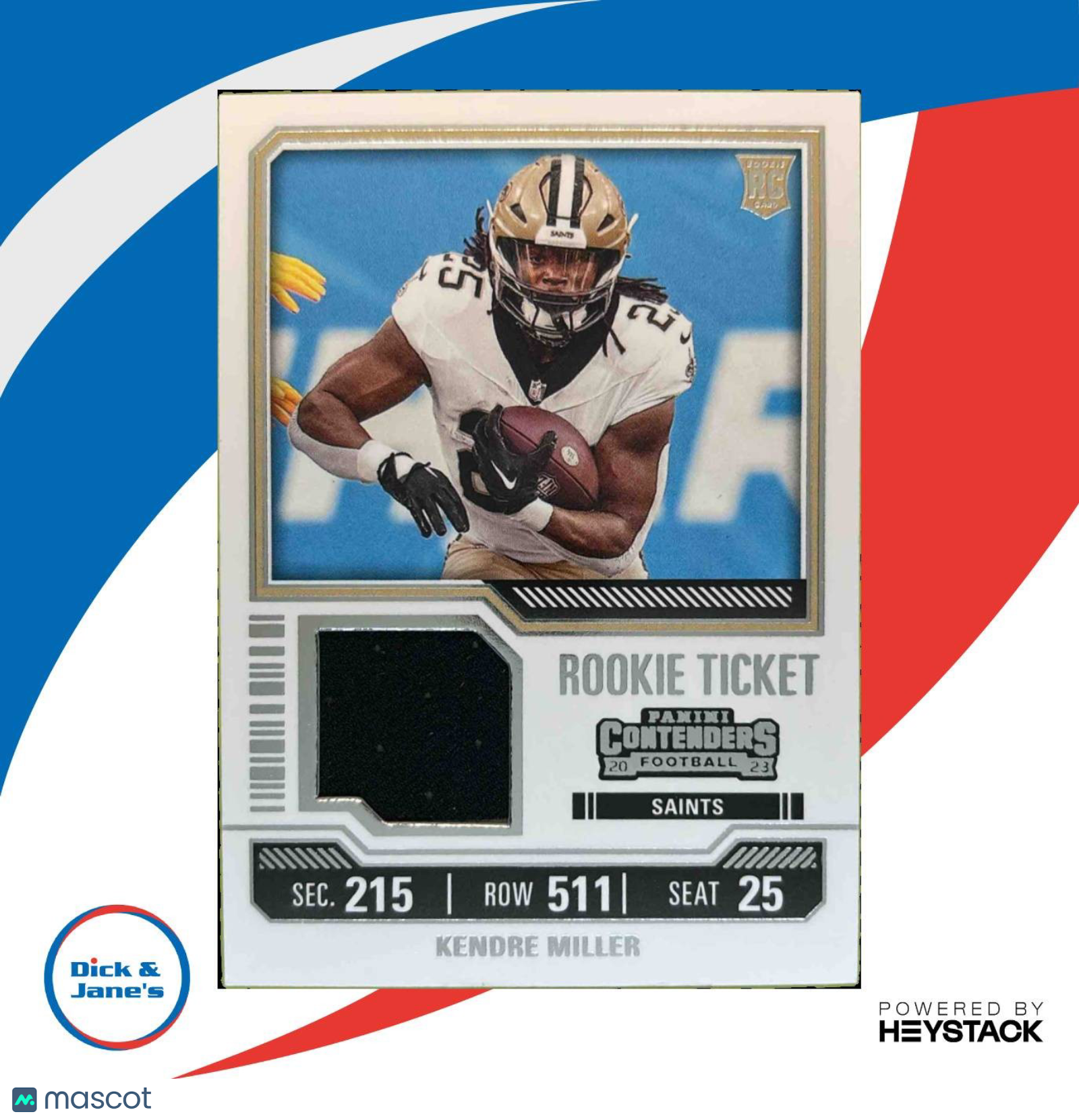 2023 Panini Contenders Kendre Miller Rookie Ticket Swatches New Orleans Saints - Sports Cards