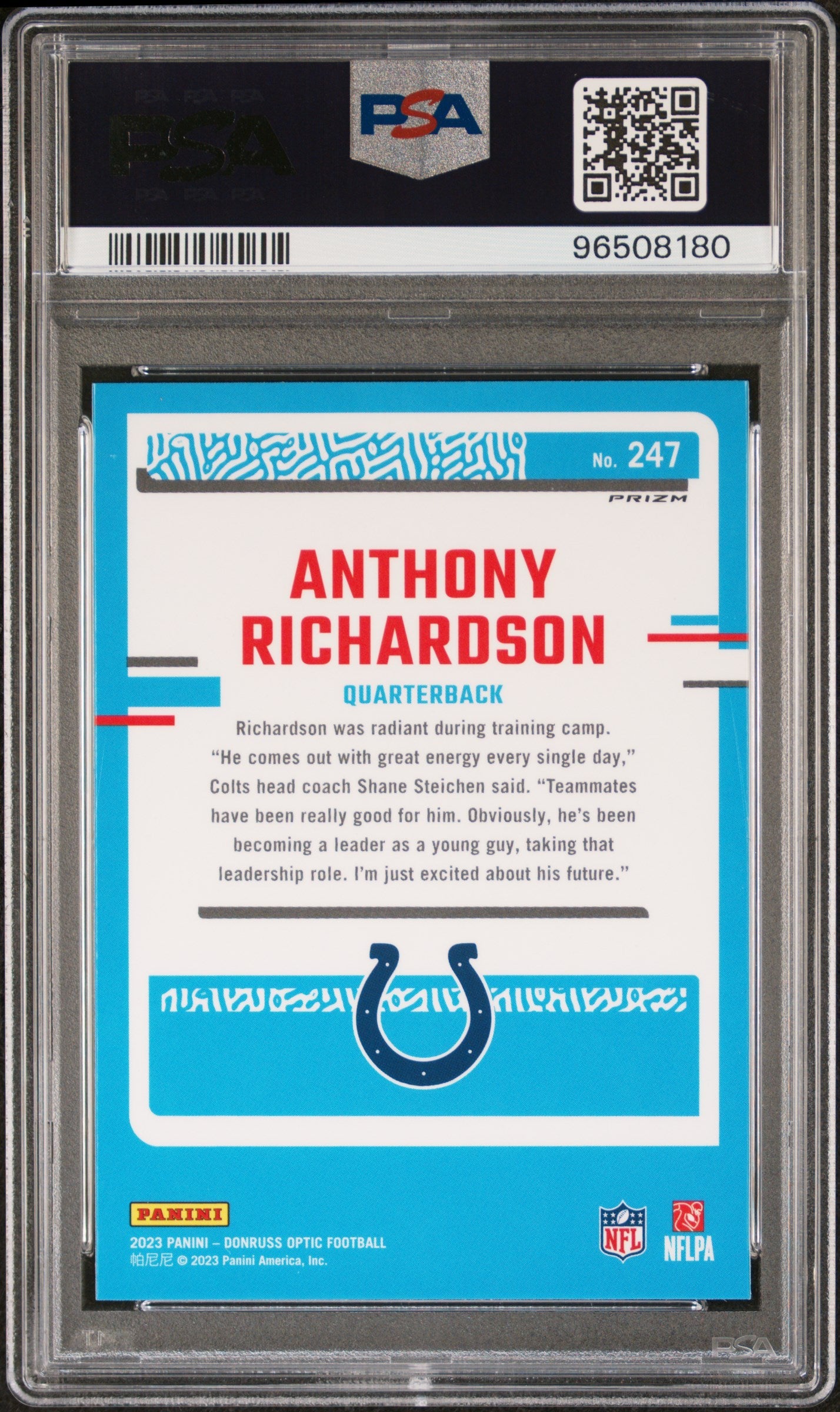 2023 Panini Donruss Optic Anthony Richardson Blue Hyper #247 PSA 10 - Graded Sports Cards