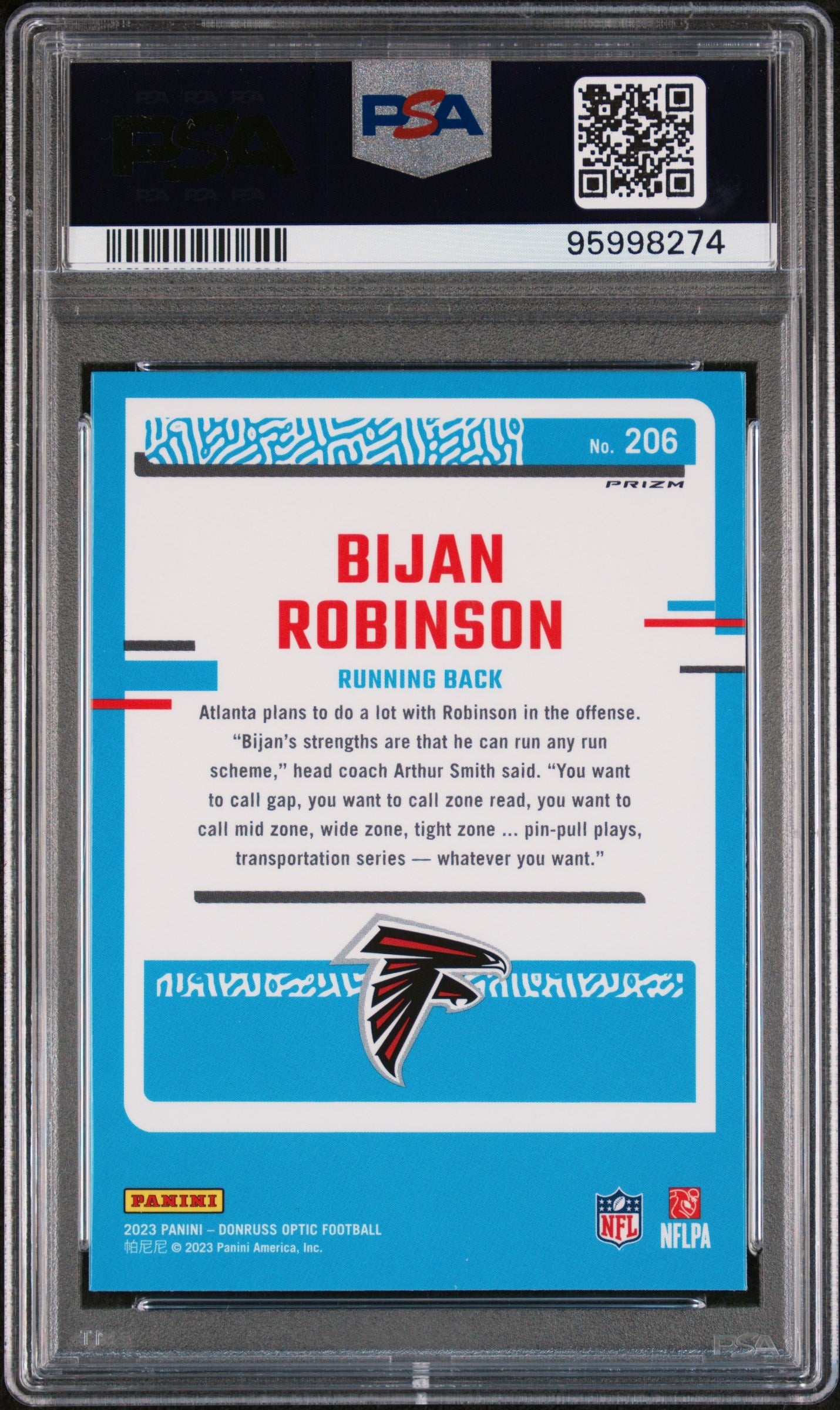 2023 Panini Donruss Optic Bijan Robinson Green Velocity Rookie #206 PSA 10 - Graded Sports Cards