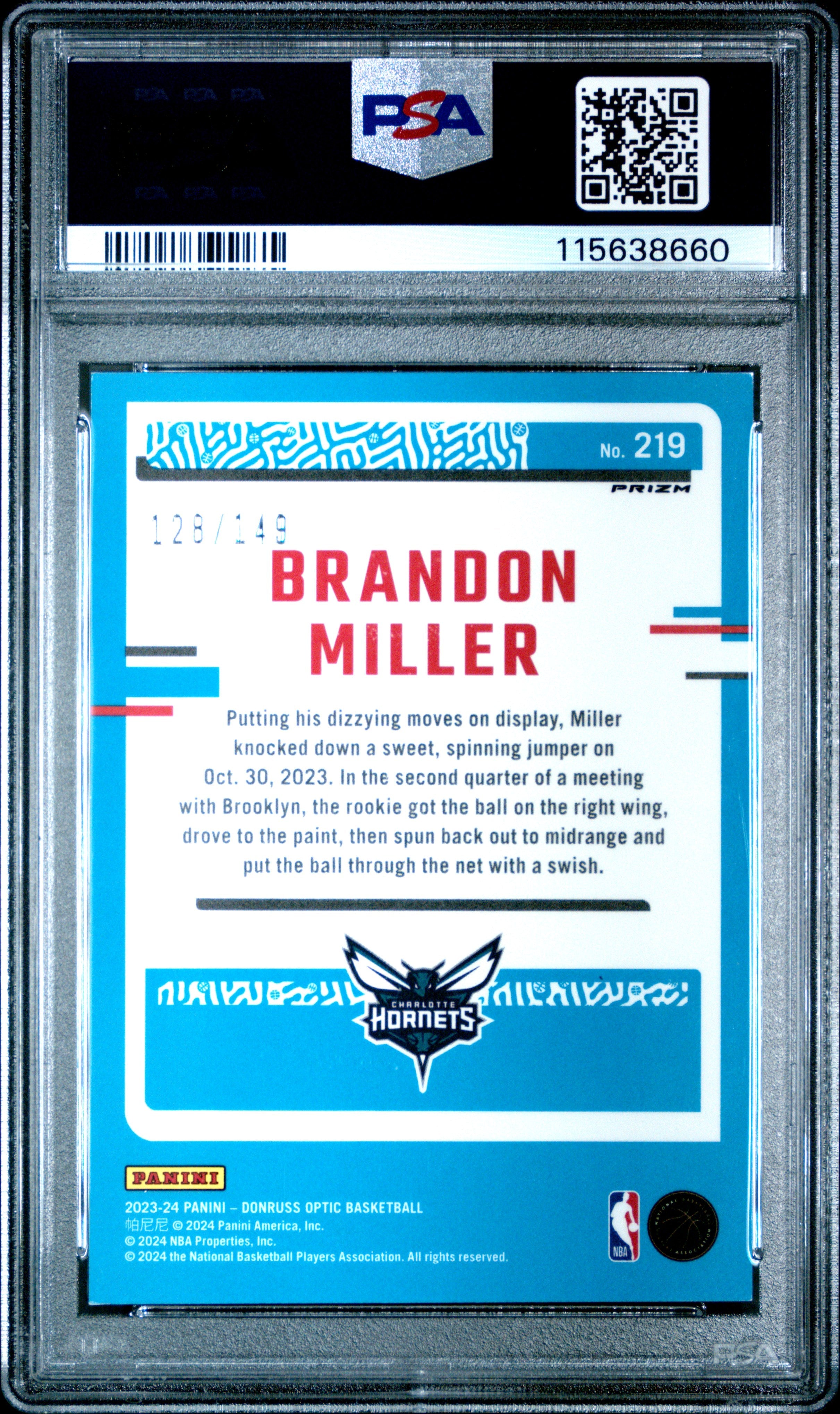 2023 Panini Donruss Optic Brandon Miller Lime Green Rated Rookie /149 #219 PSA 9 - Graded Sports Cards