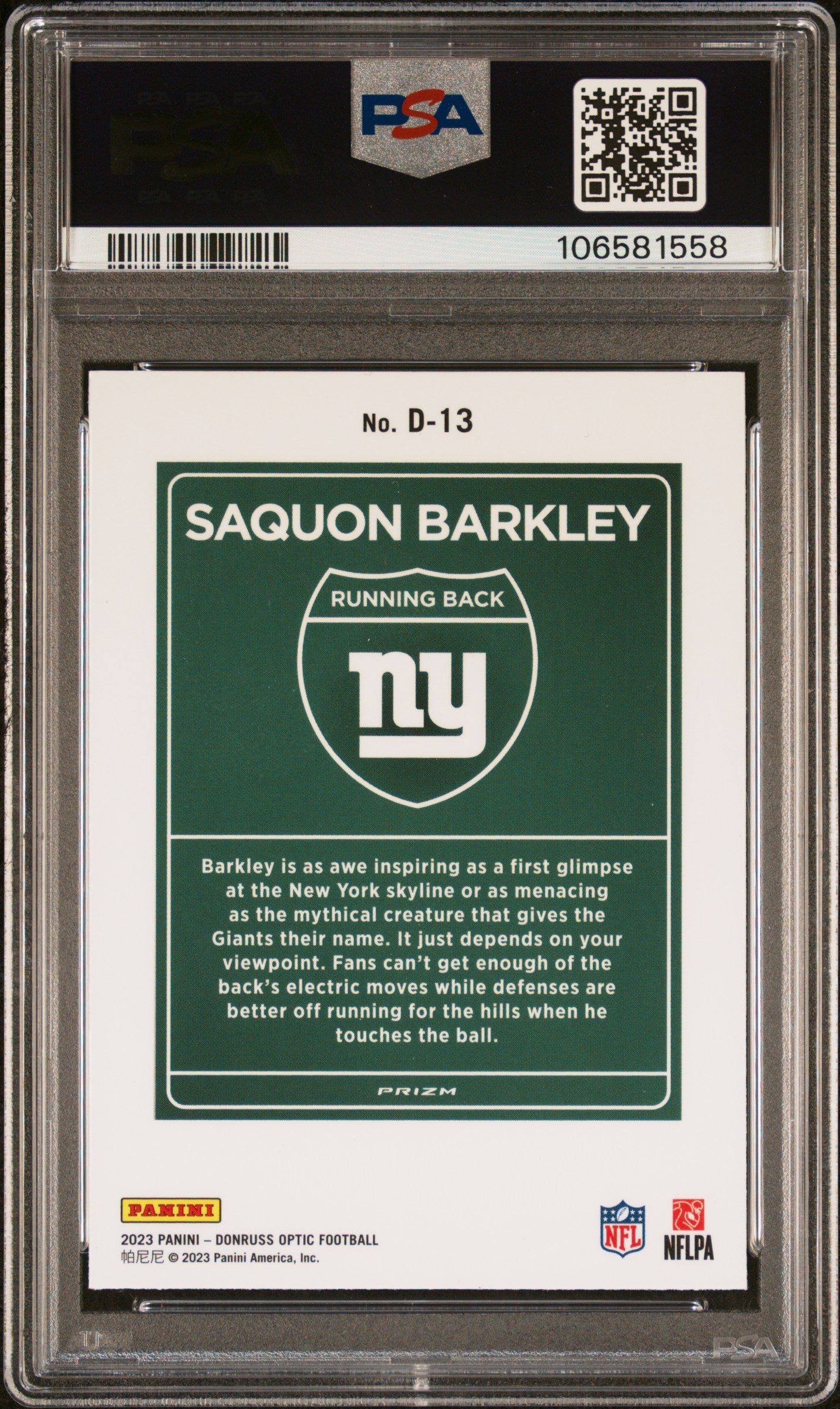2023 Panini Donruss Optic Downtown! Saquon Barkley GEM MINT PSA 10 - Graded Sports Cards